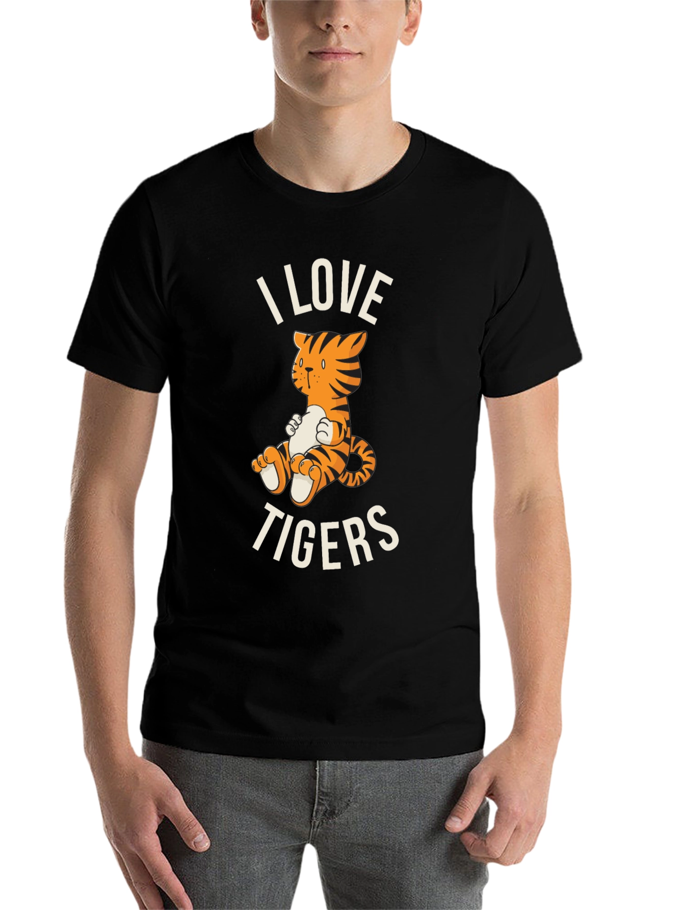 Black I Love Tigers Graphic Tee - Cute Cartoon Tiger T-Shirt view 7