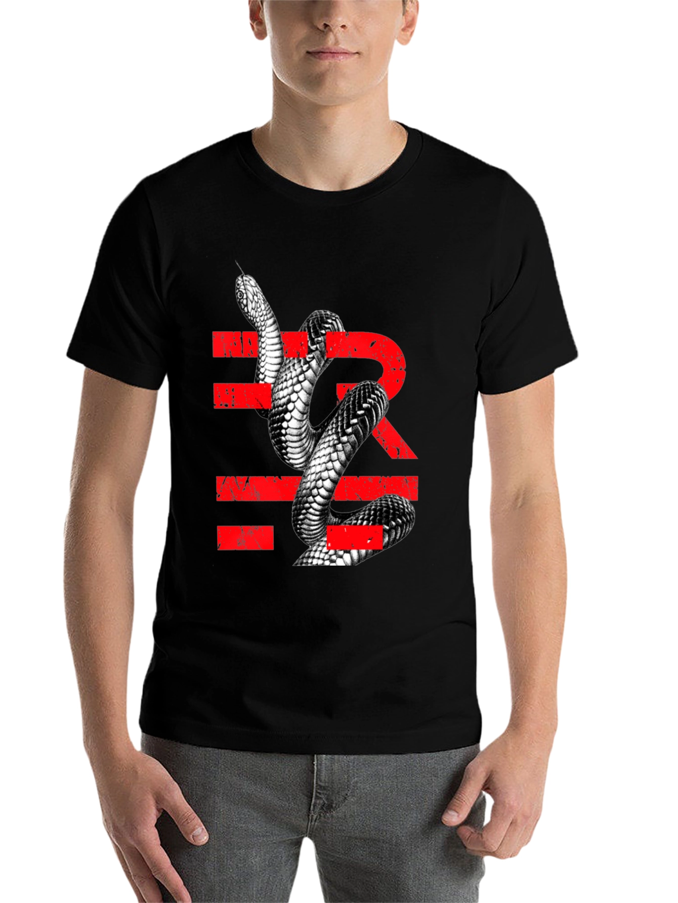 Black Snake Graphic Tee - Men's Black T-Shirt with Reptile Print view 7