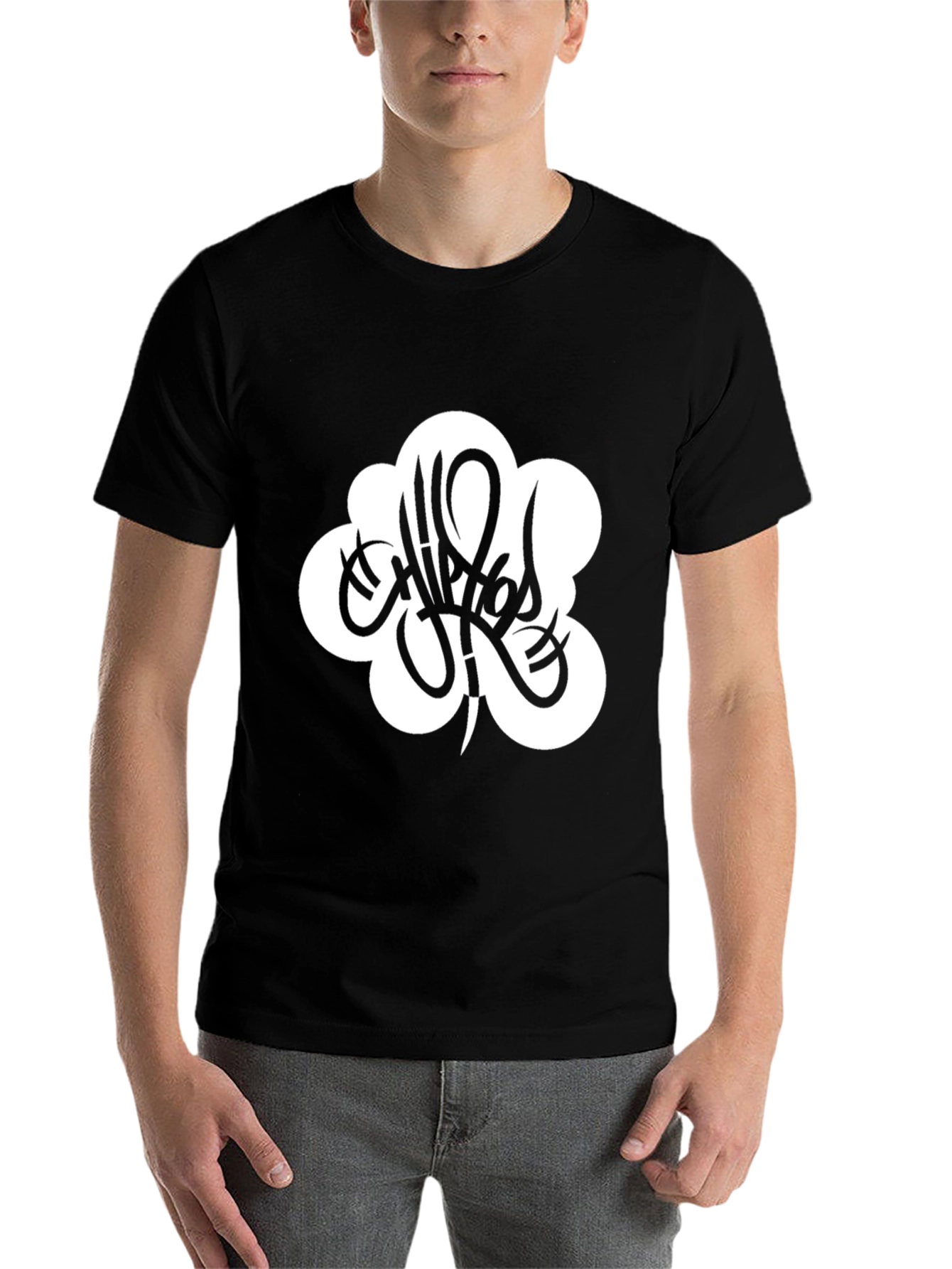 Black Hip Hop Style Graphic Tee - Black view 7