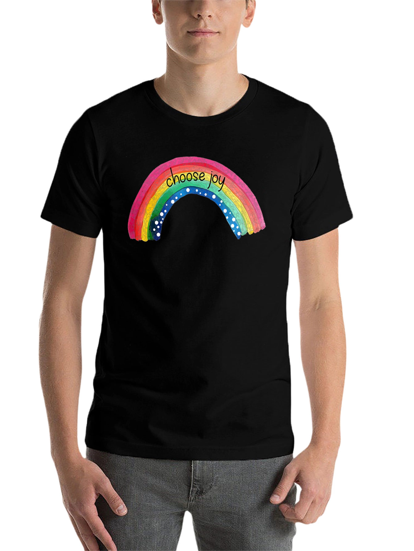 Black Choose Joy Rainbow Graphic T-Shirt - Black view 7