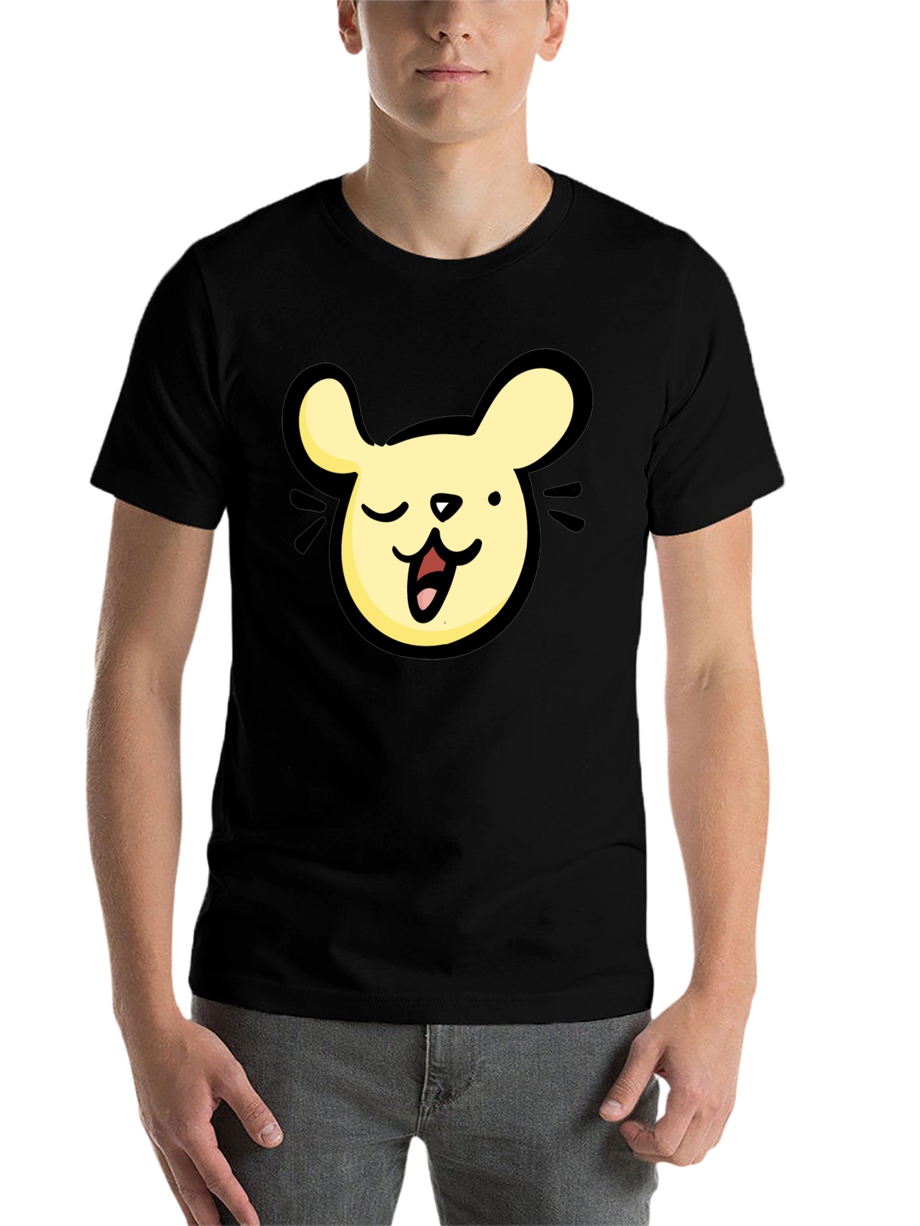 Black Cartoon Animal Graphic Black T-Shirt view 7