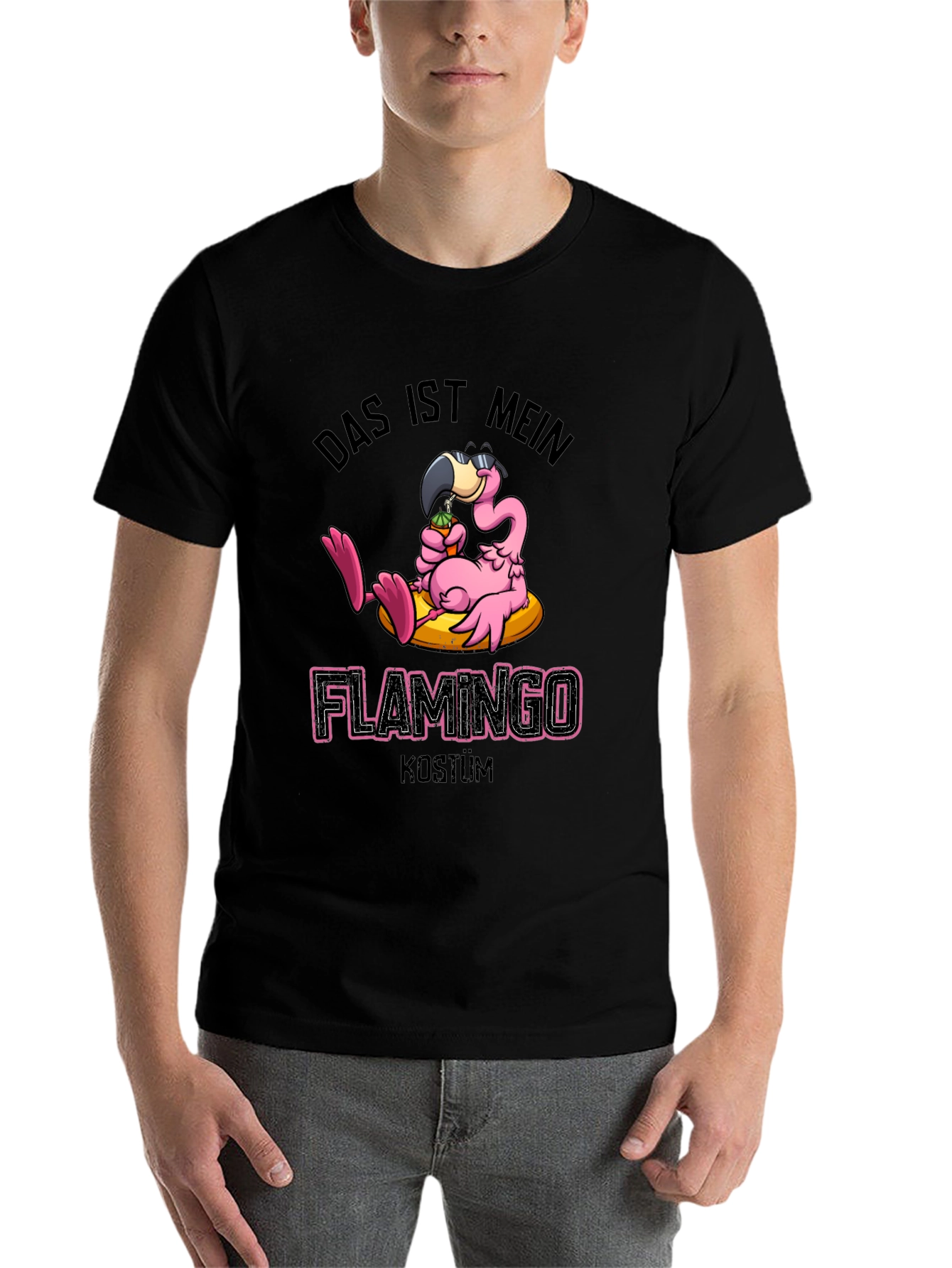 Black Funny Flamingo Costume T-Shirt view 7