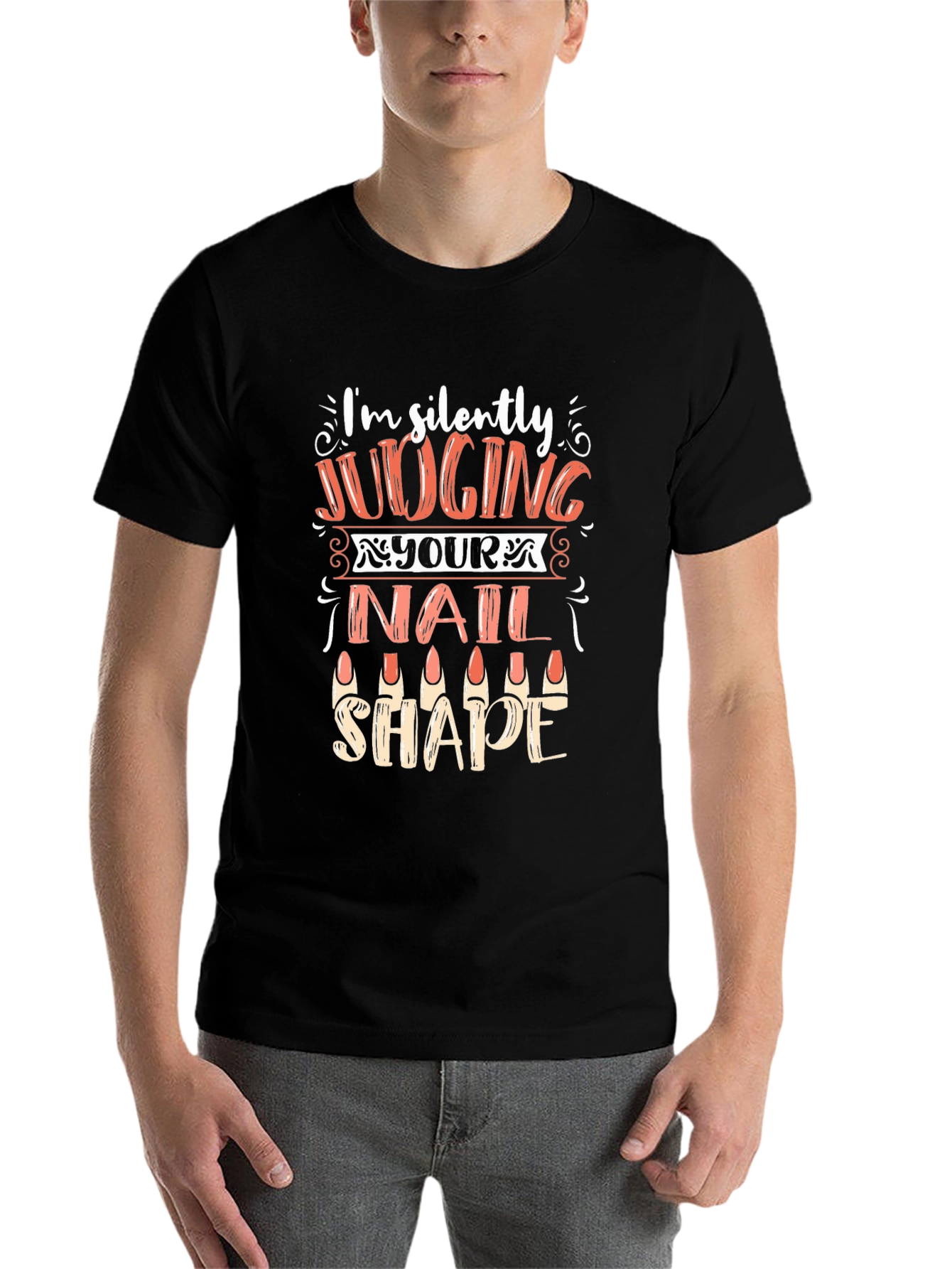 Black Funny Nail Shape Judging T-Shirt view 7