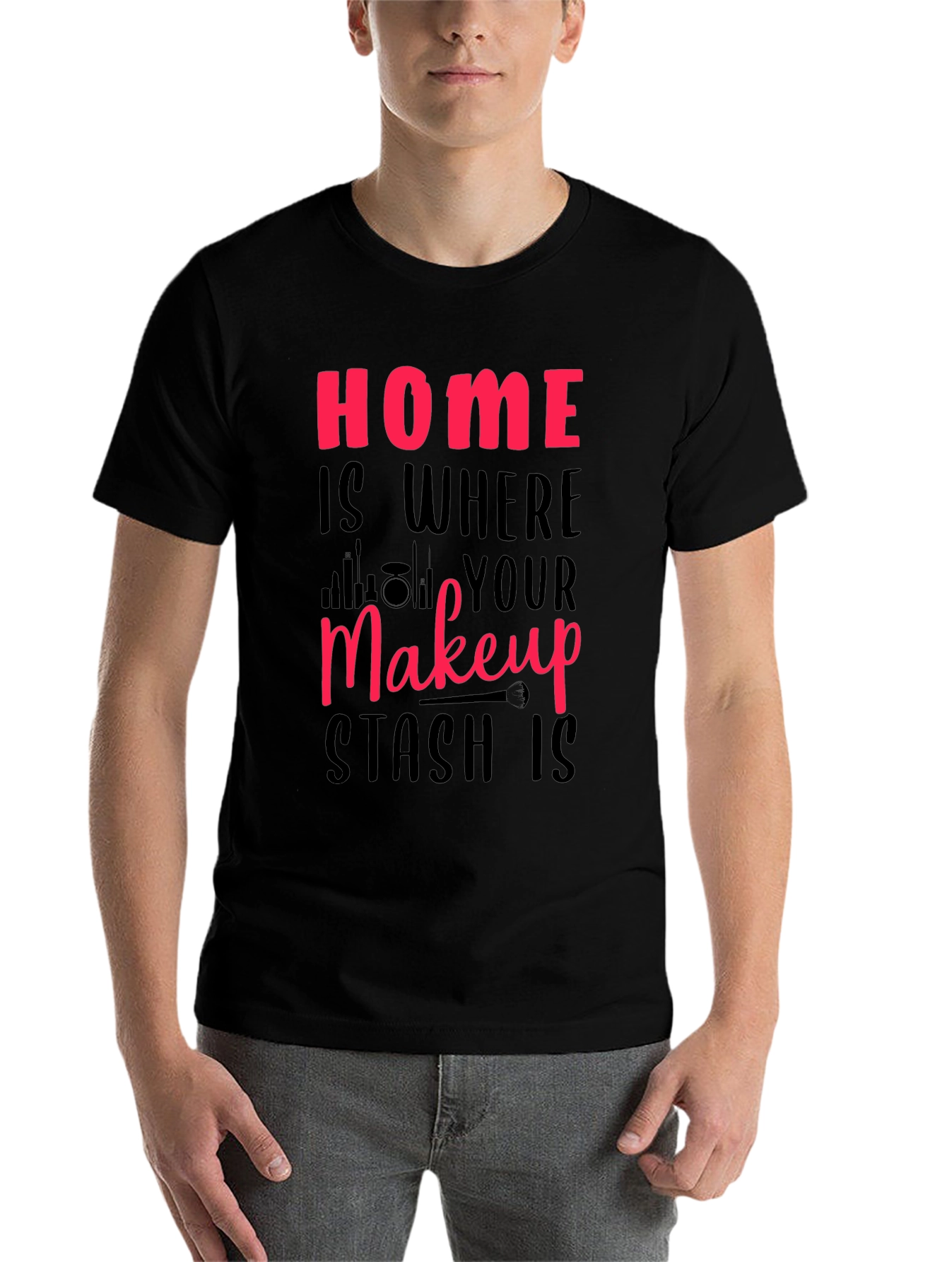 Black Makeup Stash T-Shirt - Home is Where Your Makeup Is view 7
