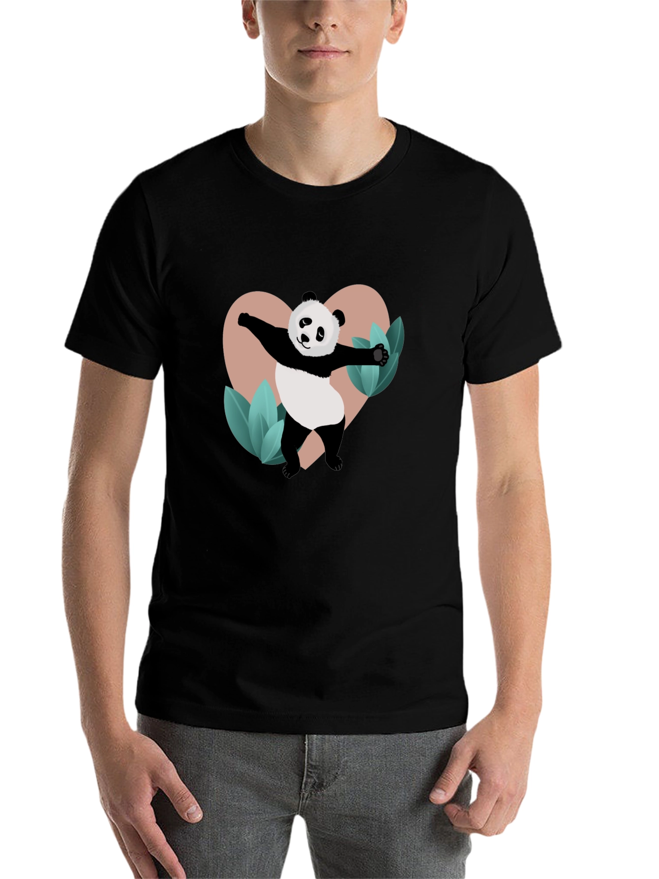 Black Panda Heart Graphic Black T-Shirt view 7