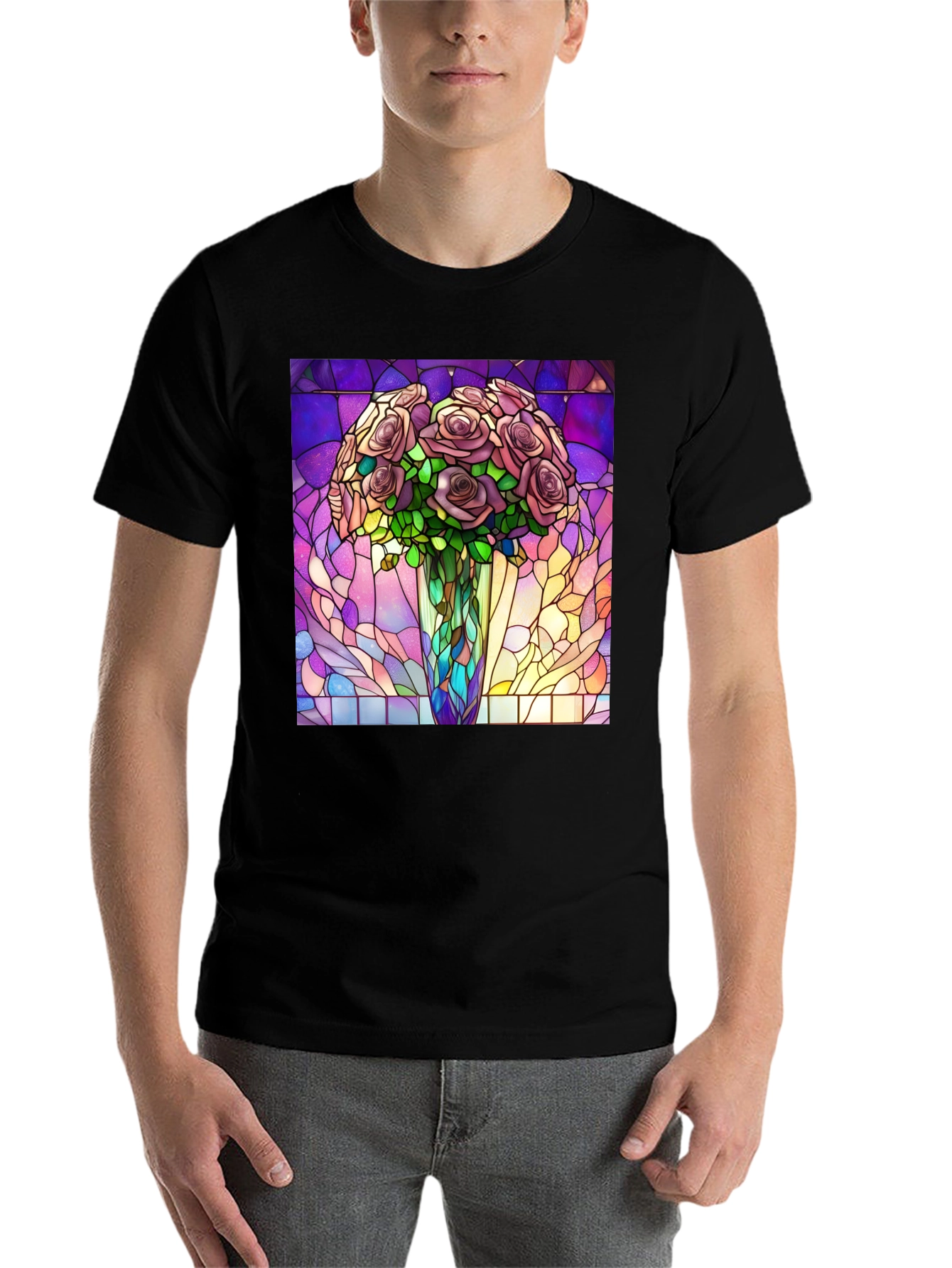 Black Stained Glass Roses Graphic T-Shirt view 7