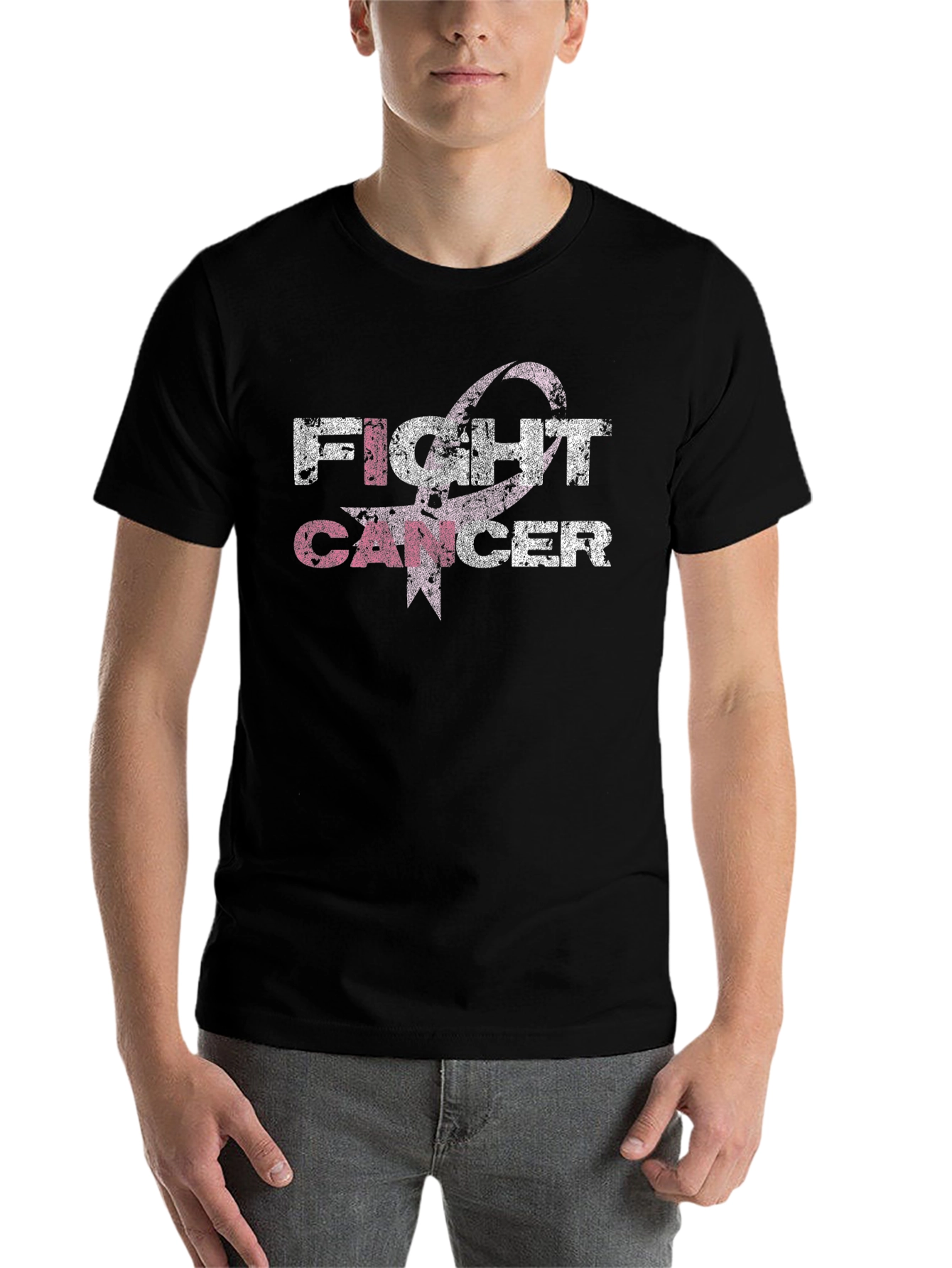 Black Fight Cancer Awareness Ribbon Graphic T-Shirt view 7