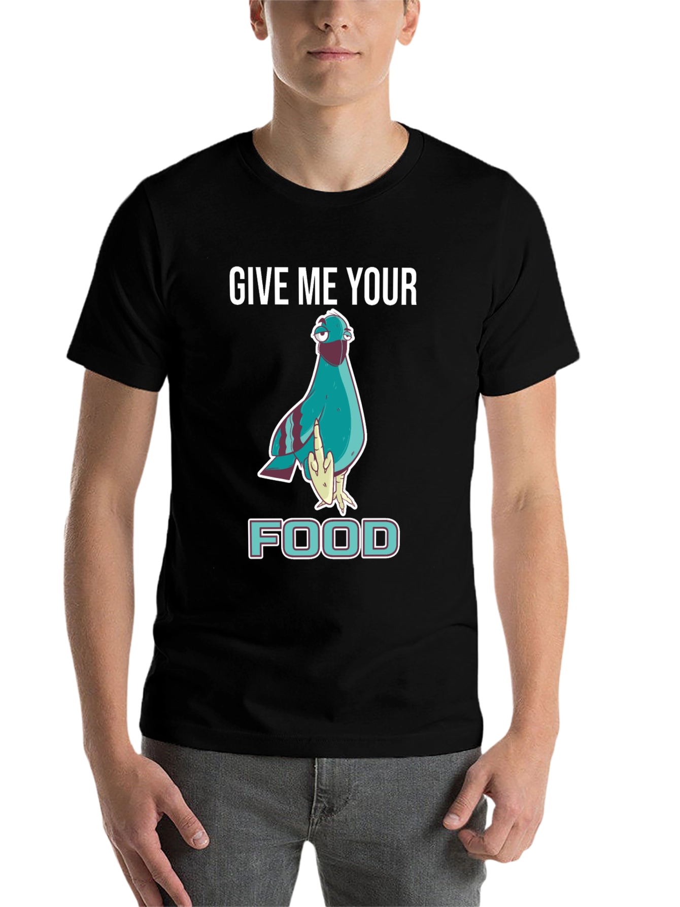 Black Give Me Your Food Pigeon T-Shirt view 7