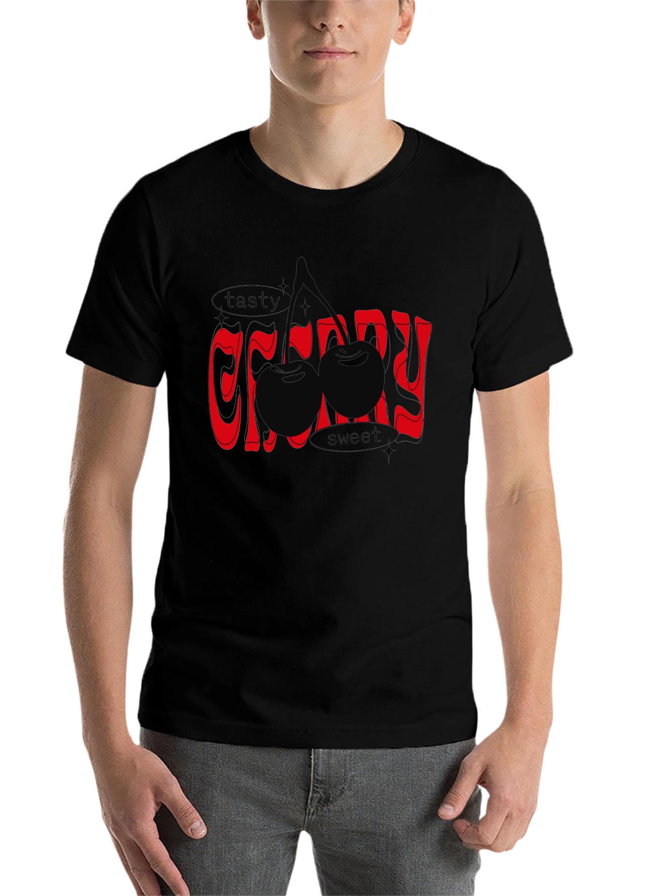 Black Tasty Cherry Graphic Tee - Unisex Black T-Shirt view 7