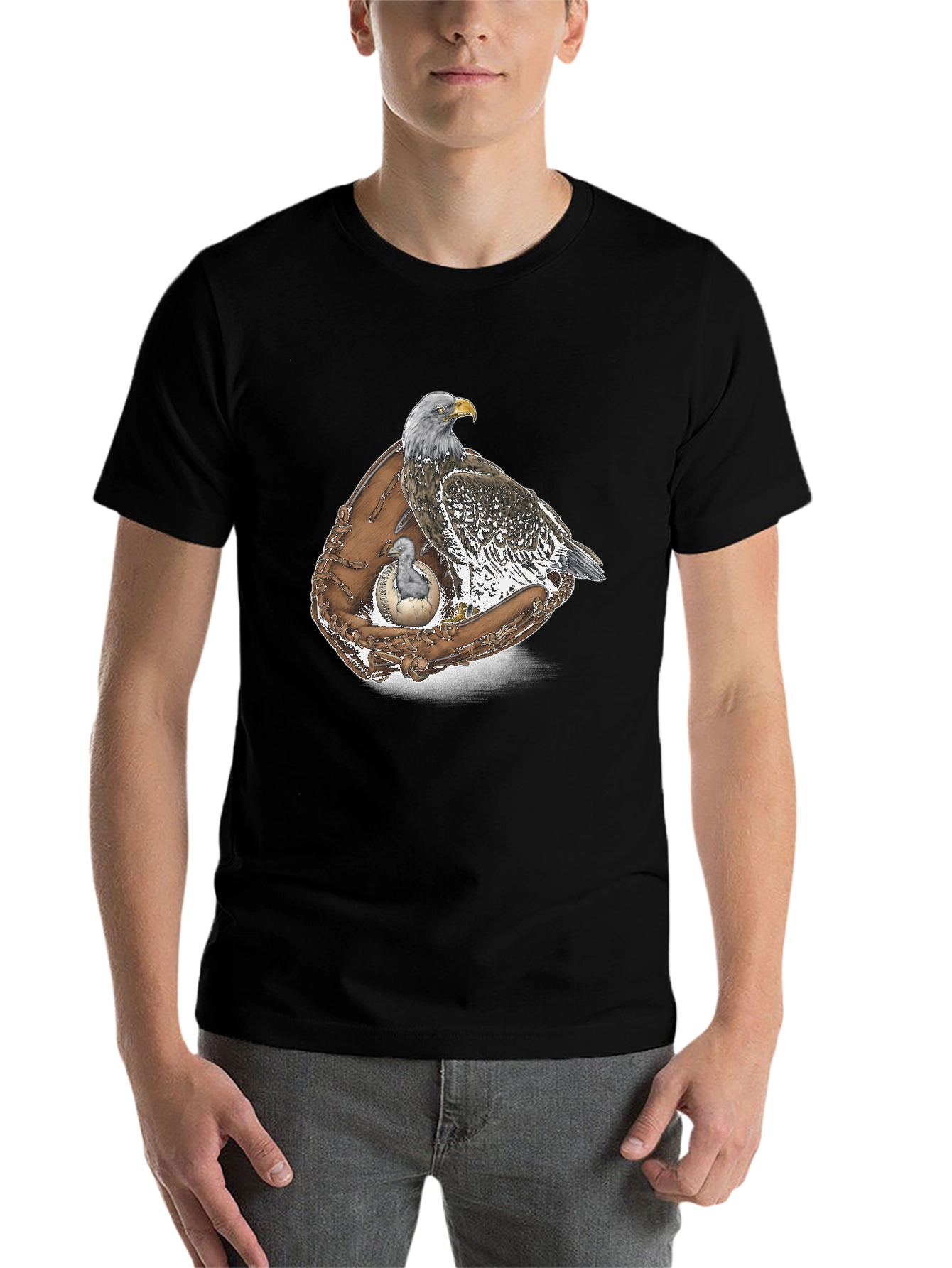 Black Eagle & Baseball Glove Graphic T-Shirt view 7