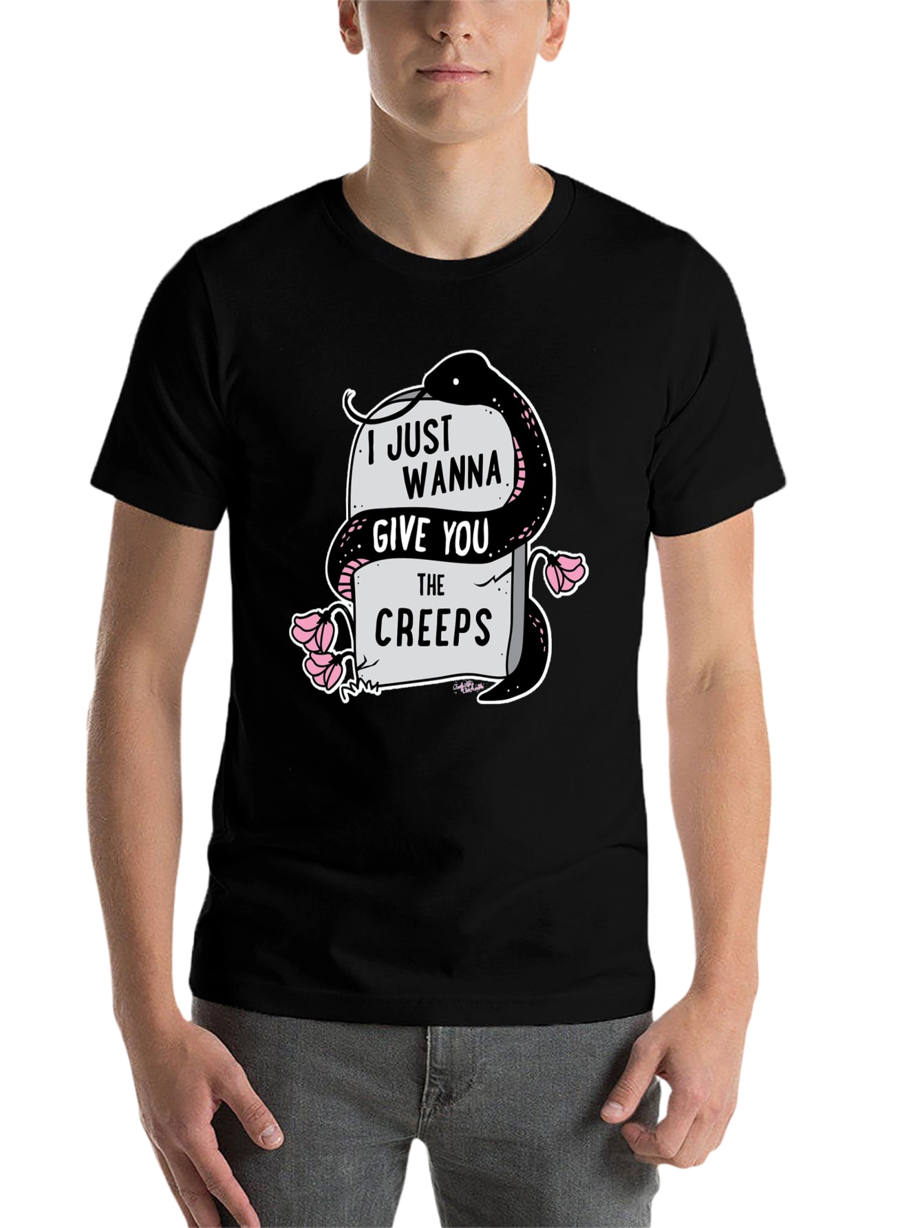 Black I Just Wanna Give You The Creeps Graphic T-Shirt view 7