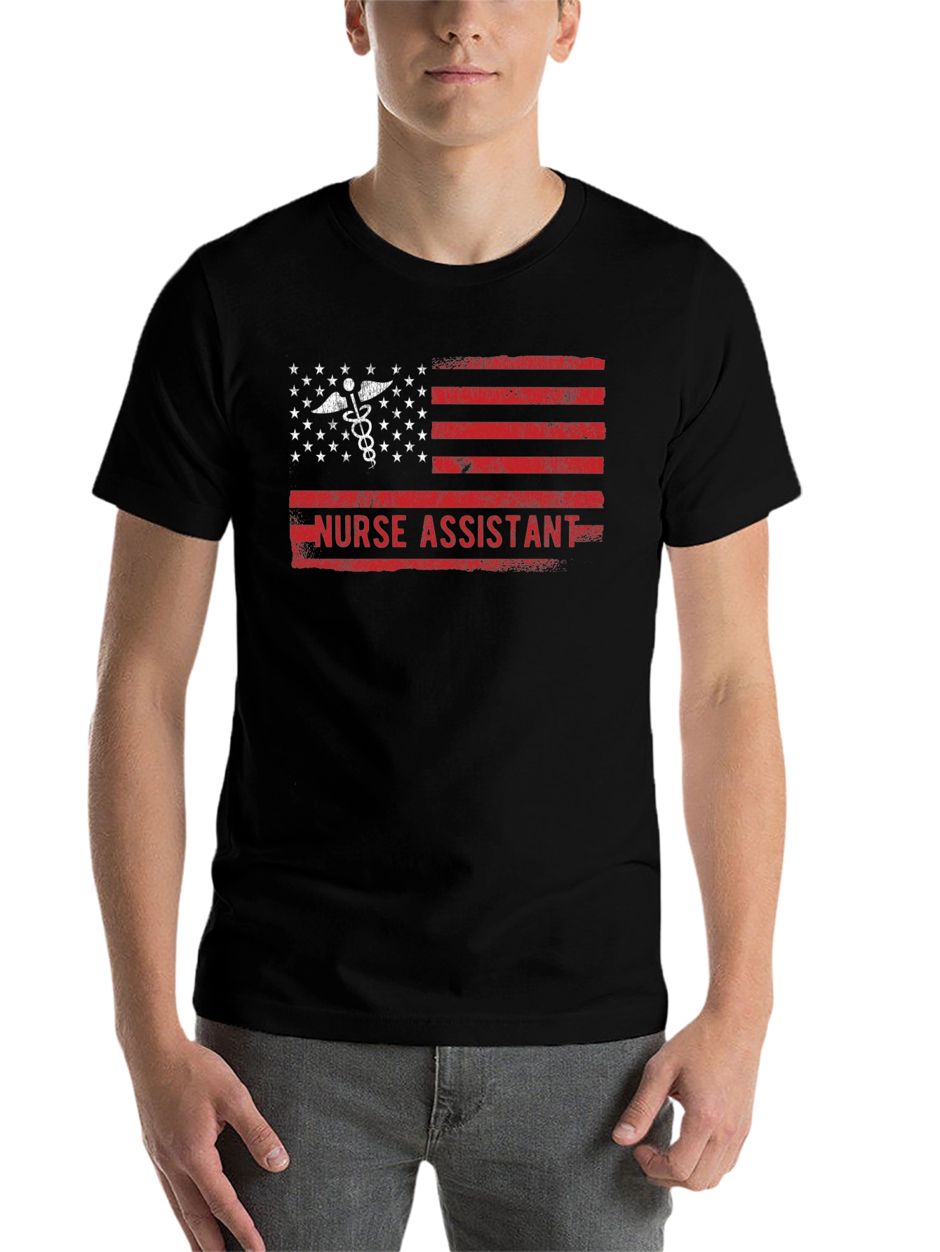 Black Nurse Assistant American Flag T-Shirt view 7