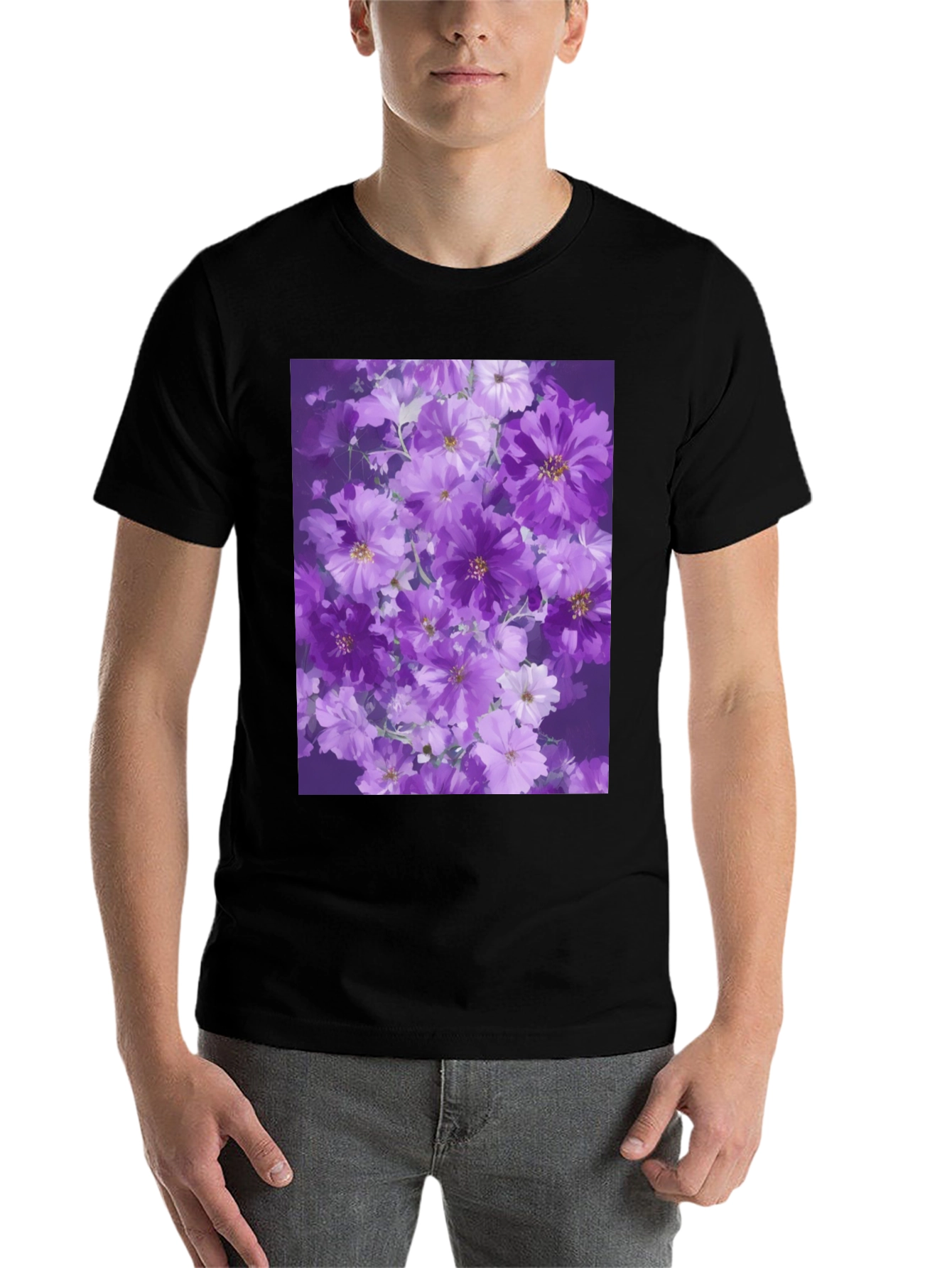 Black Floral Print Black T-Shirt view 7