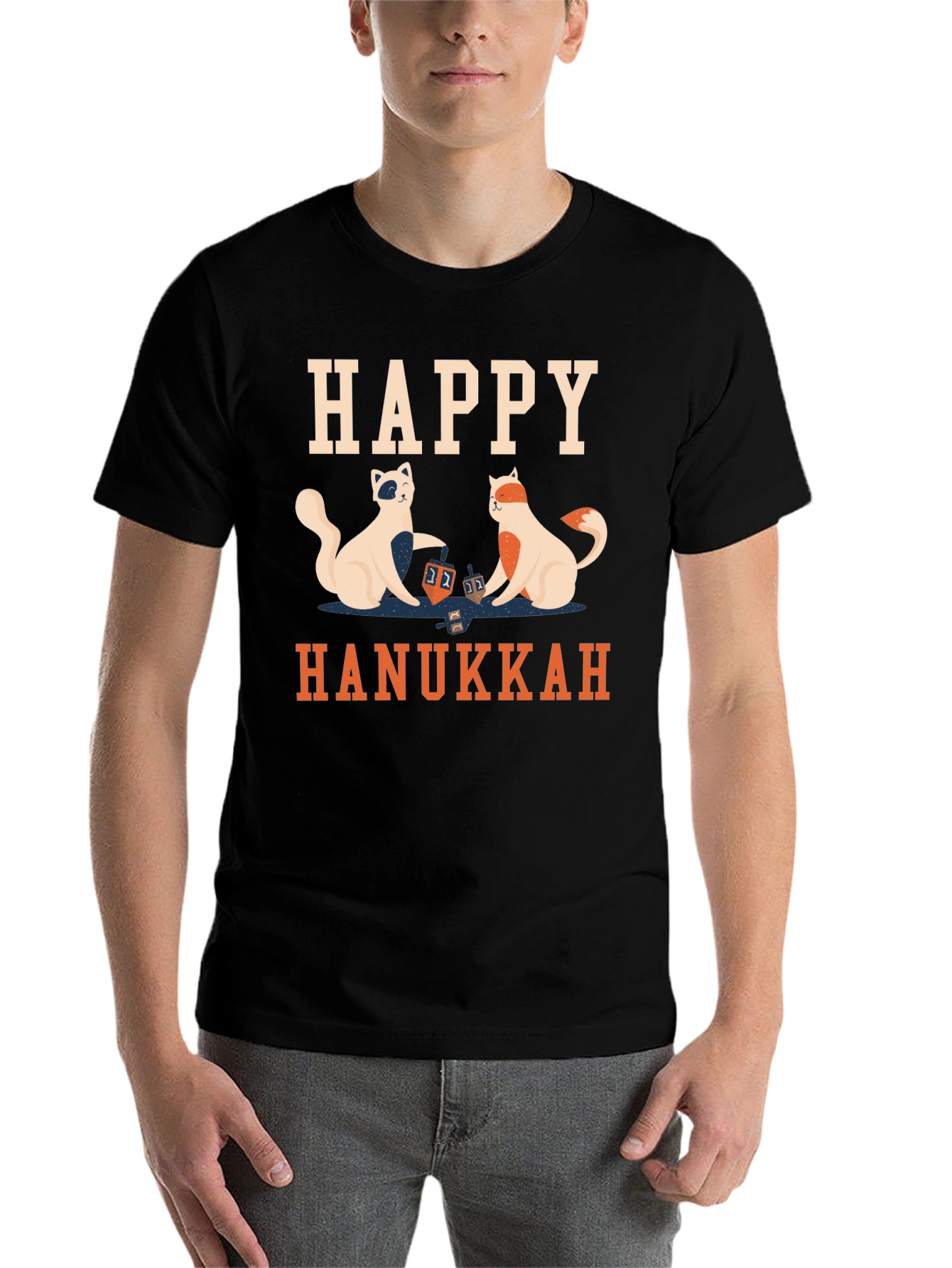 Black Happy Hanukkah Cats Men's T-Shirt view 7