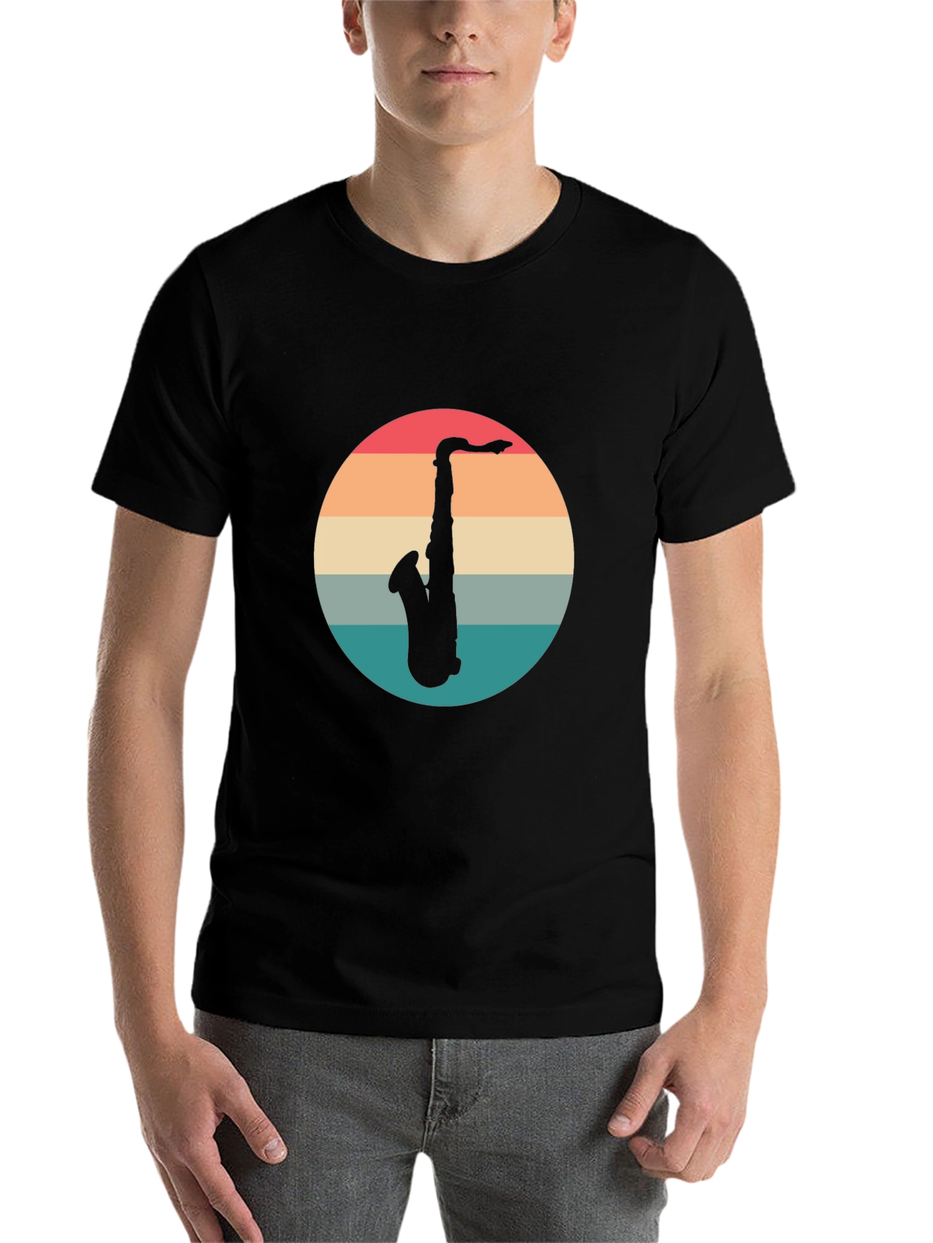 Black Retro Saxophone T-Shirt - Vintage Style Music Tee view 7