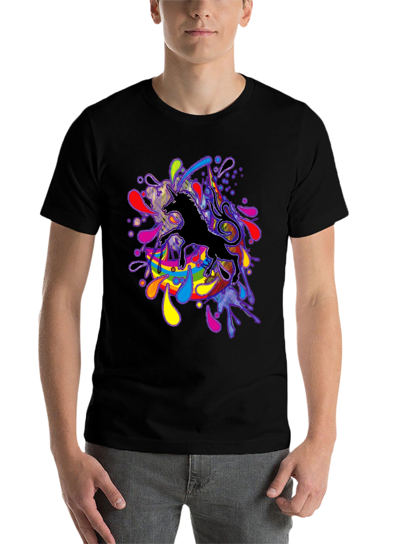 Black Unicorn Rainbow Splash T-Shirt - Black view 7