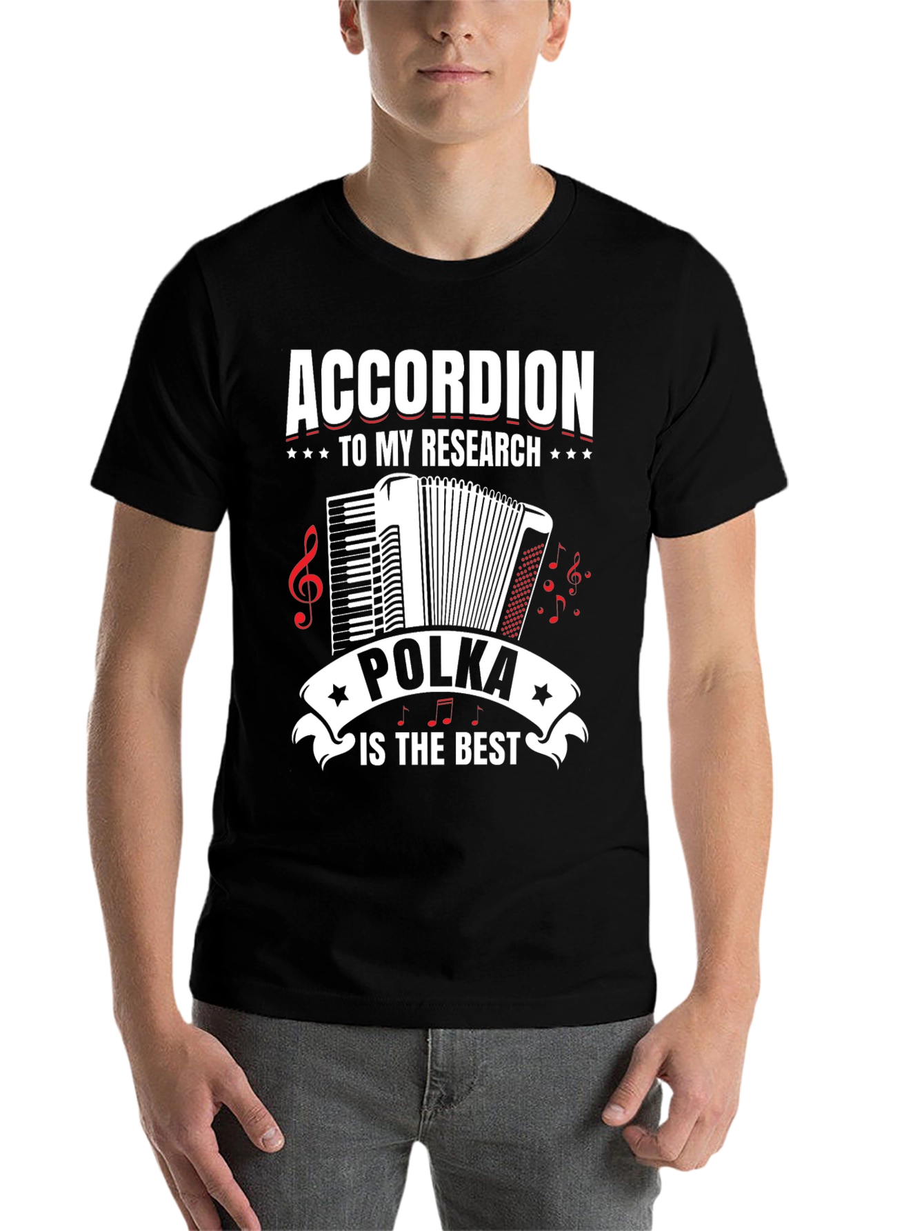 Black Accordion Polka Music T-Shirt - Research is the Best view 7