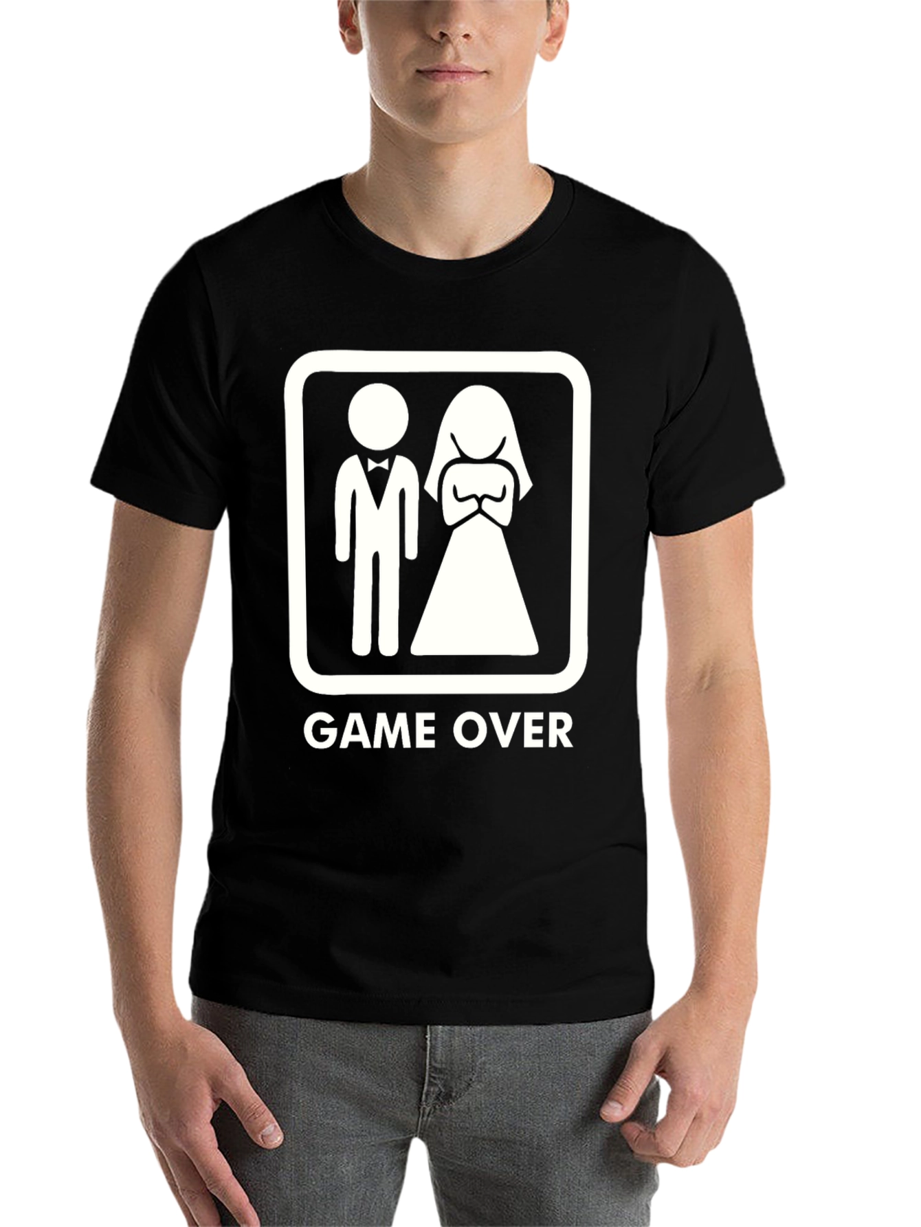 Black Game Over Wedding Humor Graphic Tee view 7