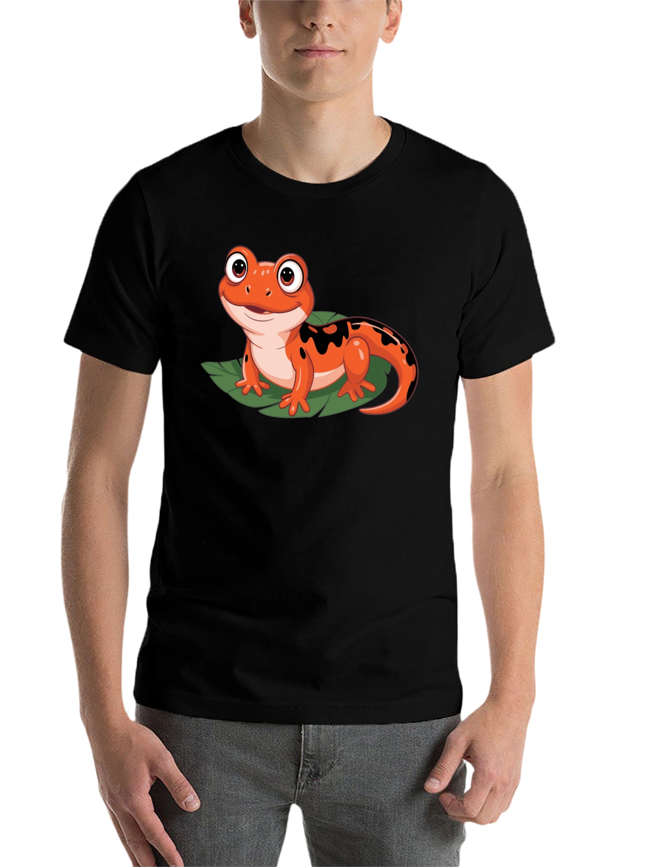 Black Cute Cartoon Salamander Graphic Black T-Shirt view 7