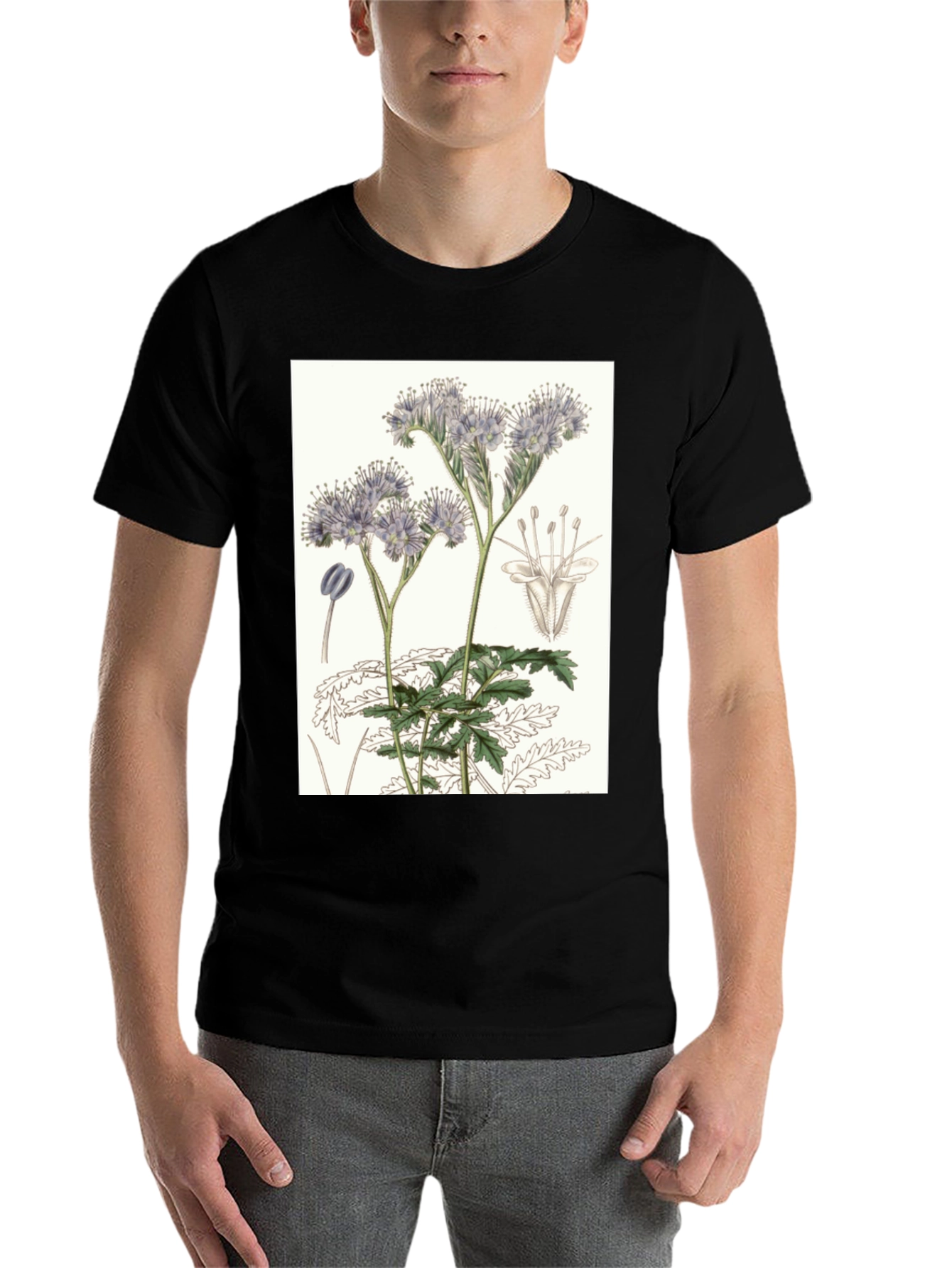 Black Botanical Flower T-Shirt view 7
