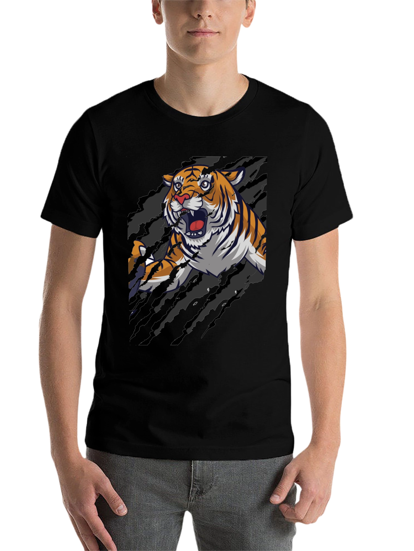 Black Roaring Tiger Graphic Print T-Shirt view 7