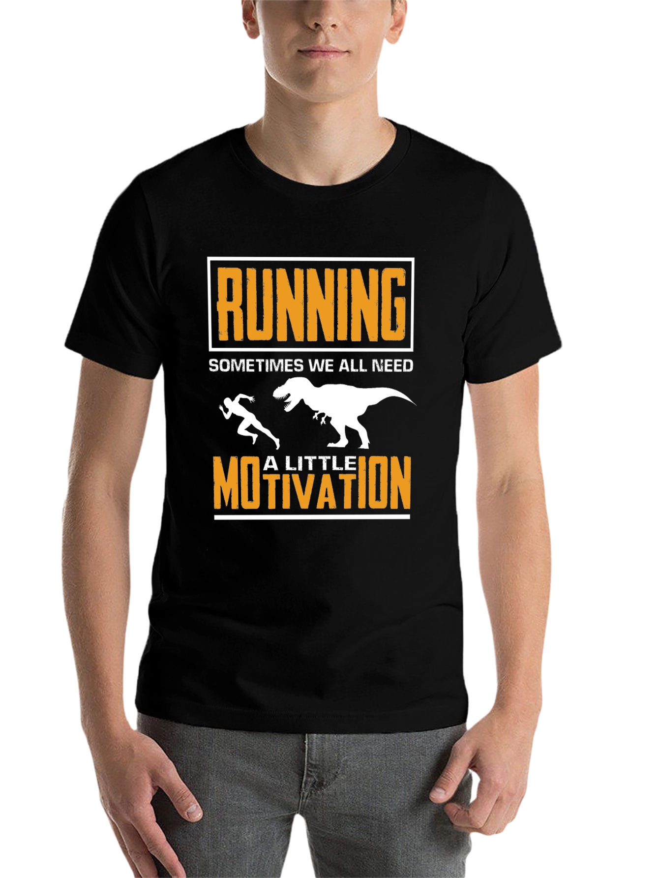 Black Running Motivation T-Shirt Funny Dino Tee view 7
