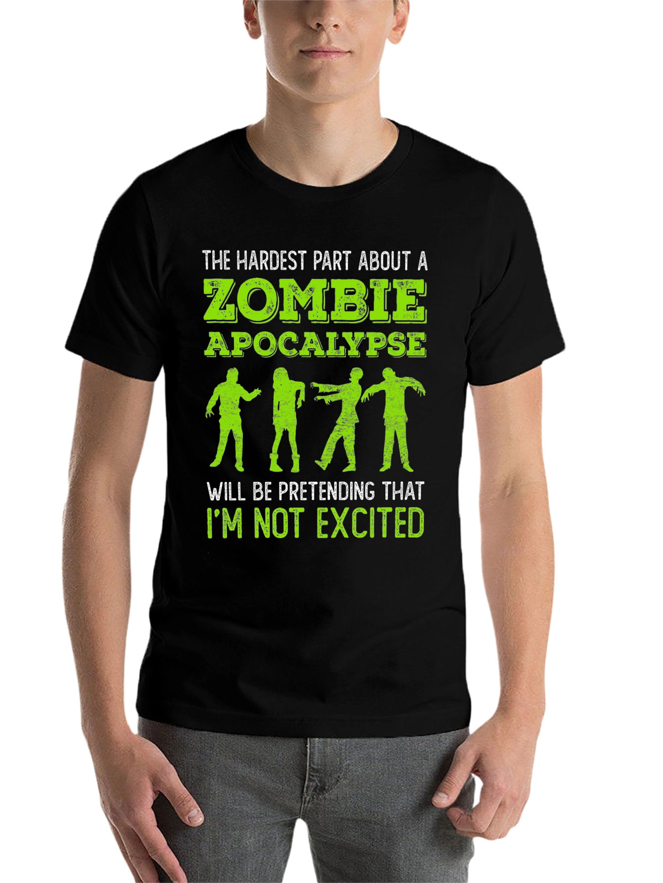 Black Zombie Apocalypse T-Shirt - Hardest Part is Not Getting Excited view 7