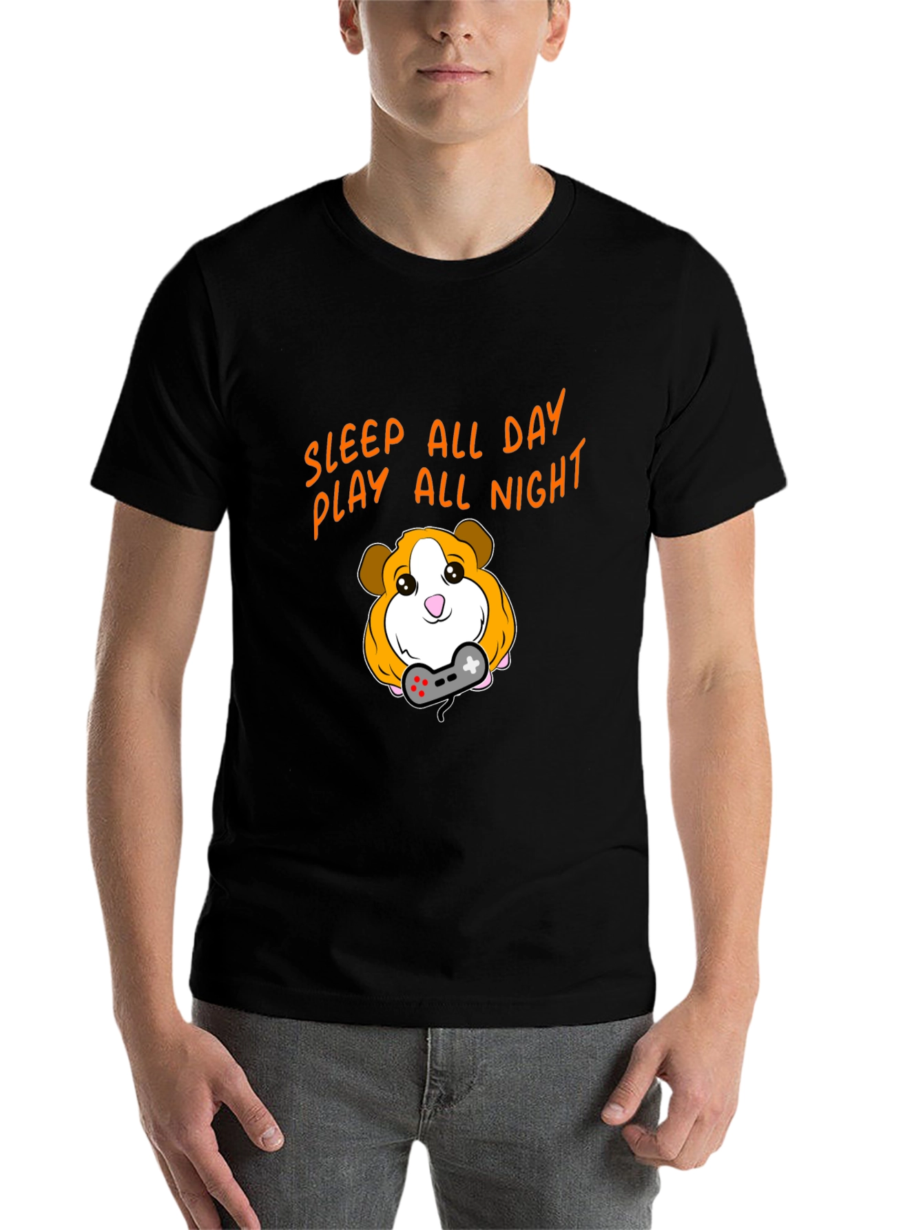 Black Sleep All Day Play All Night Gaming Guinea Pig T-Shirt view 7