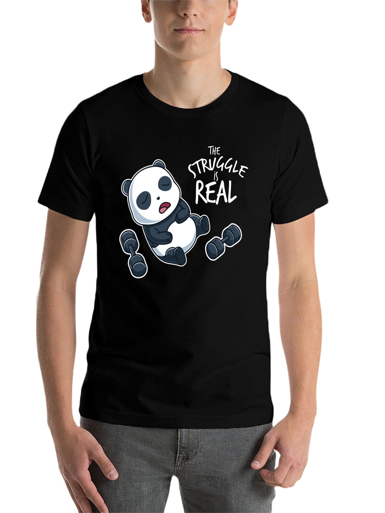 Black Funny Panda Workout T-Shirt view 7