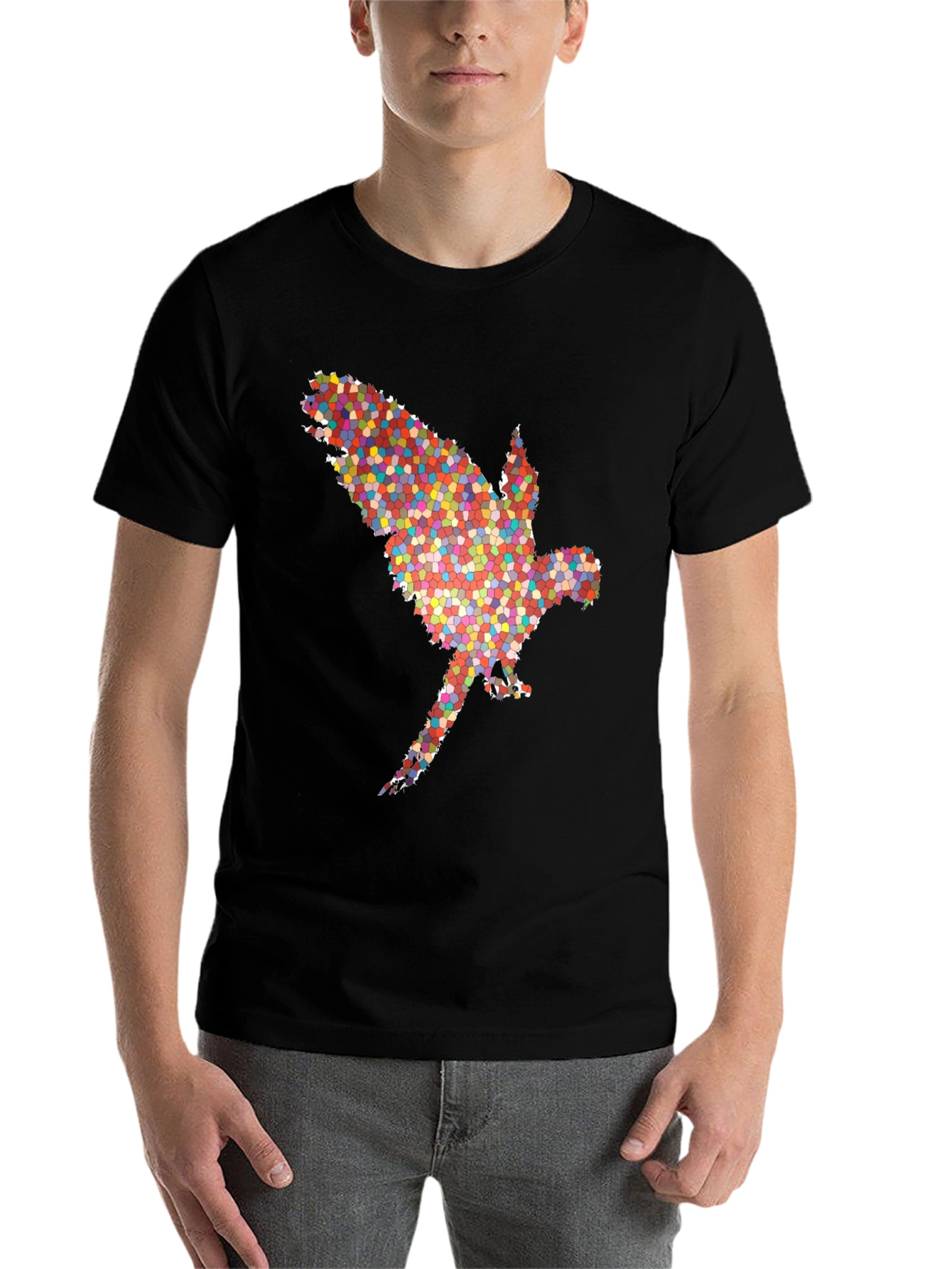 Black Abstract Parrot Graphic Tee - Black Cotton T-Shirt view 7