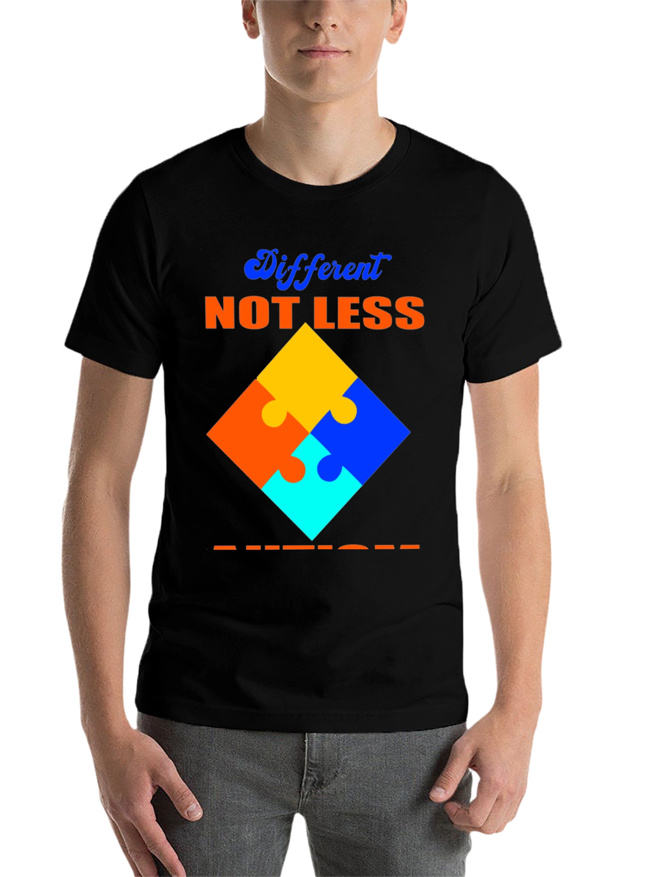 Black Autism Awareness T-Shirt Different Not Less Puzzle Design view 7