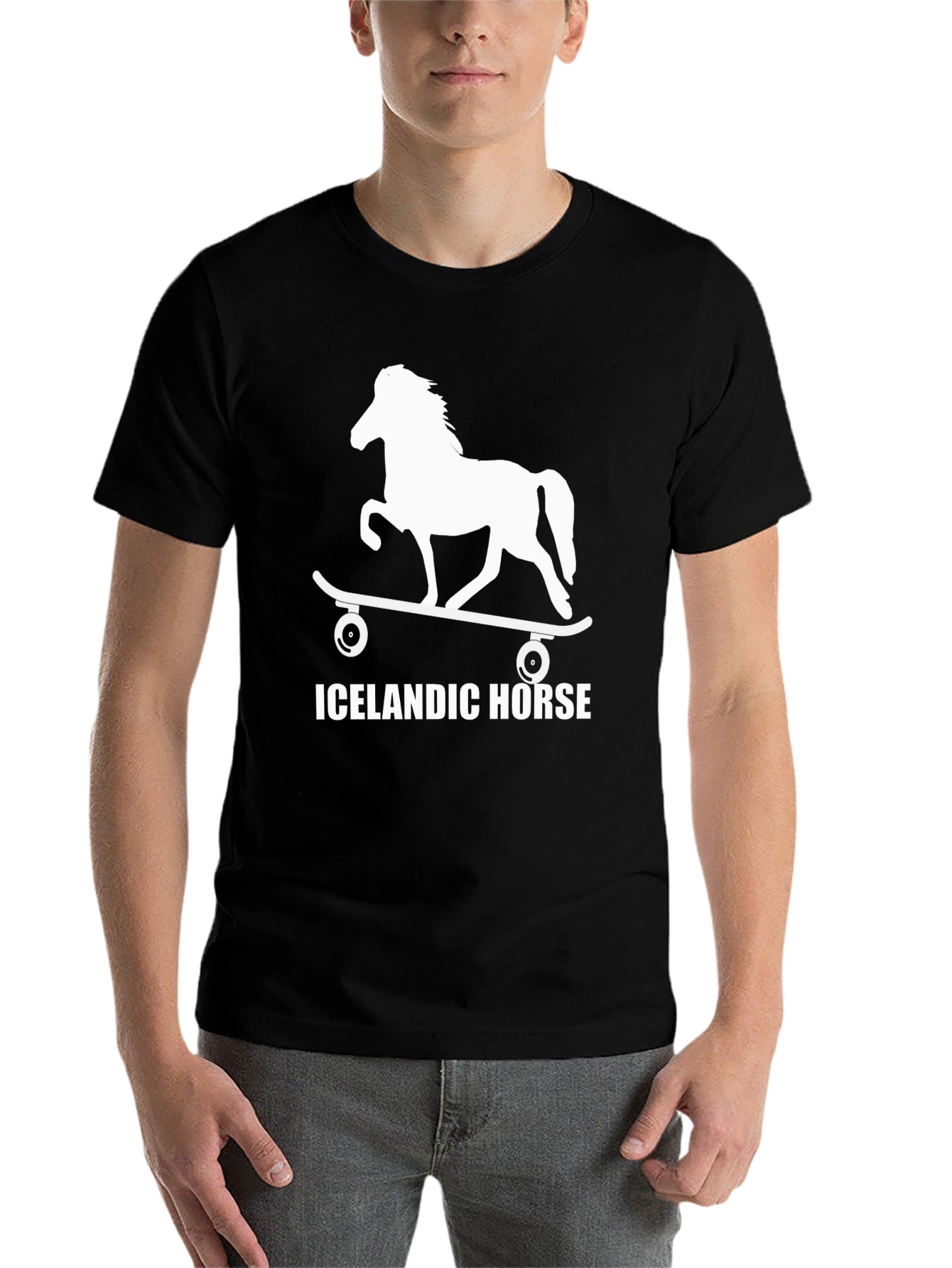 Black Icelandic Horse Skateboard T-Shirt - Unique Design view 7