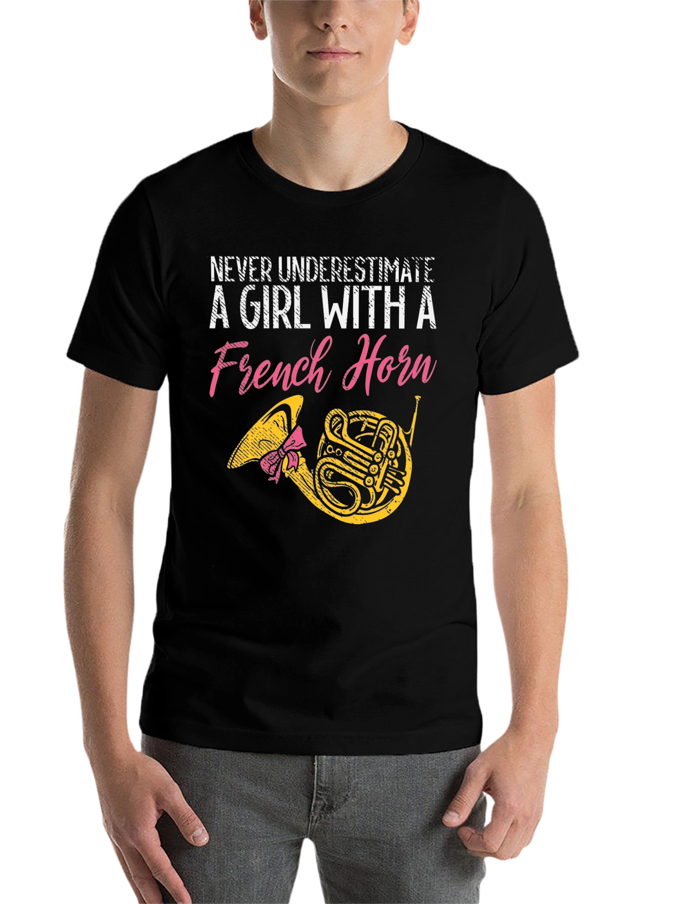 Black Never Underestimate a Girl with a French Horn T-Shirt view 7