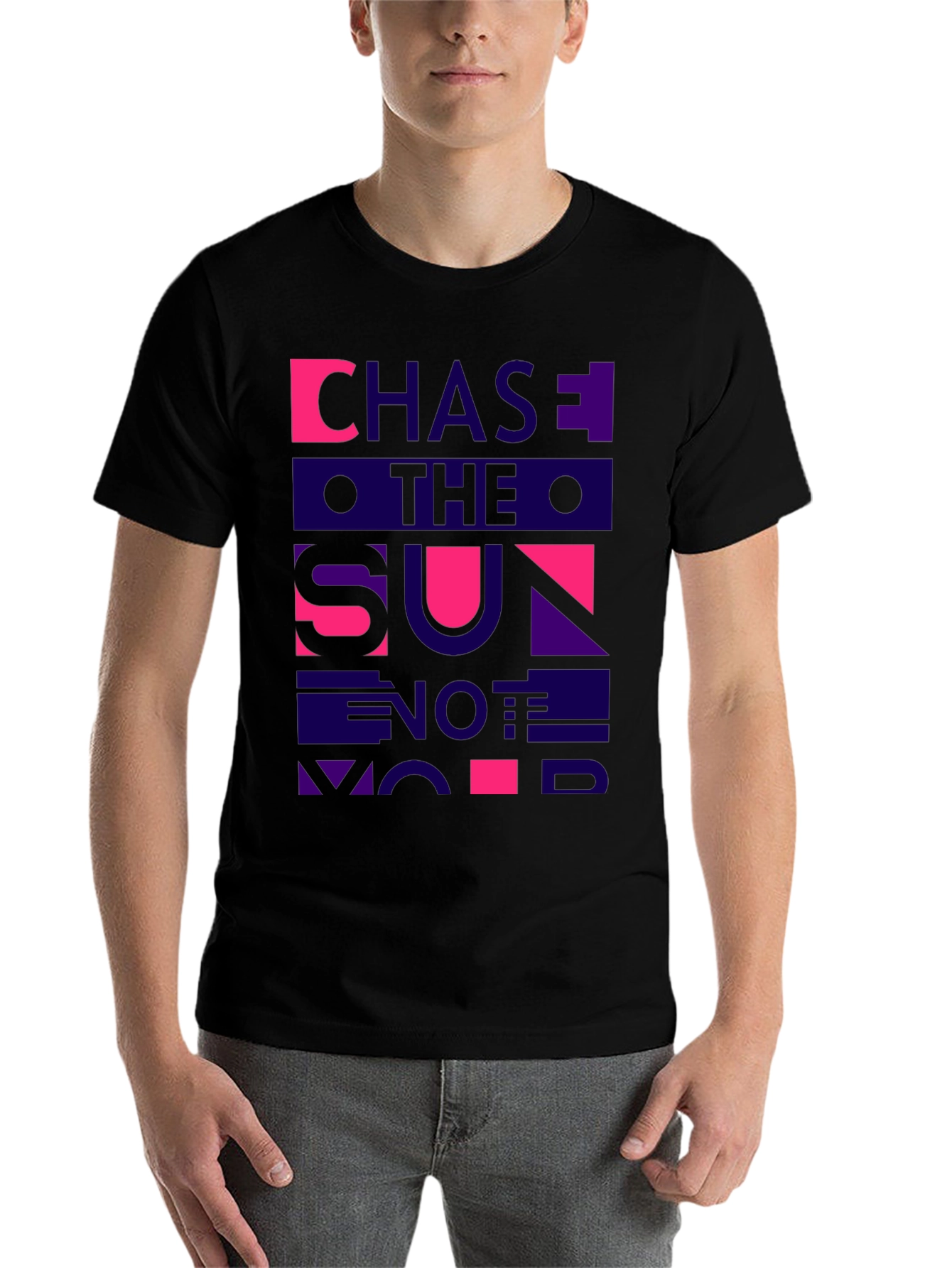 Black Chase The Sun Graphic Tee - Black Cotton Casual T-Shirt view 7