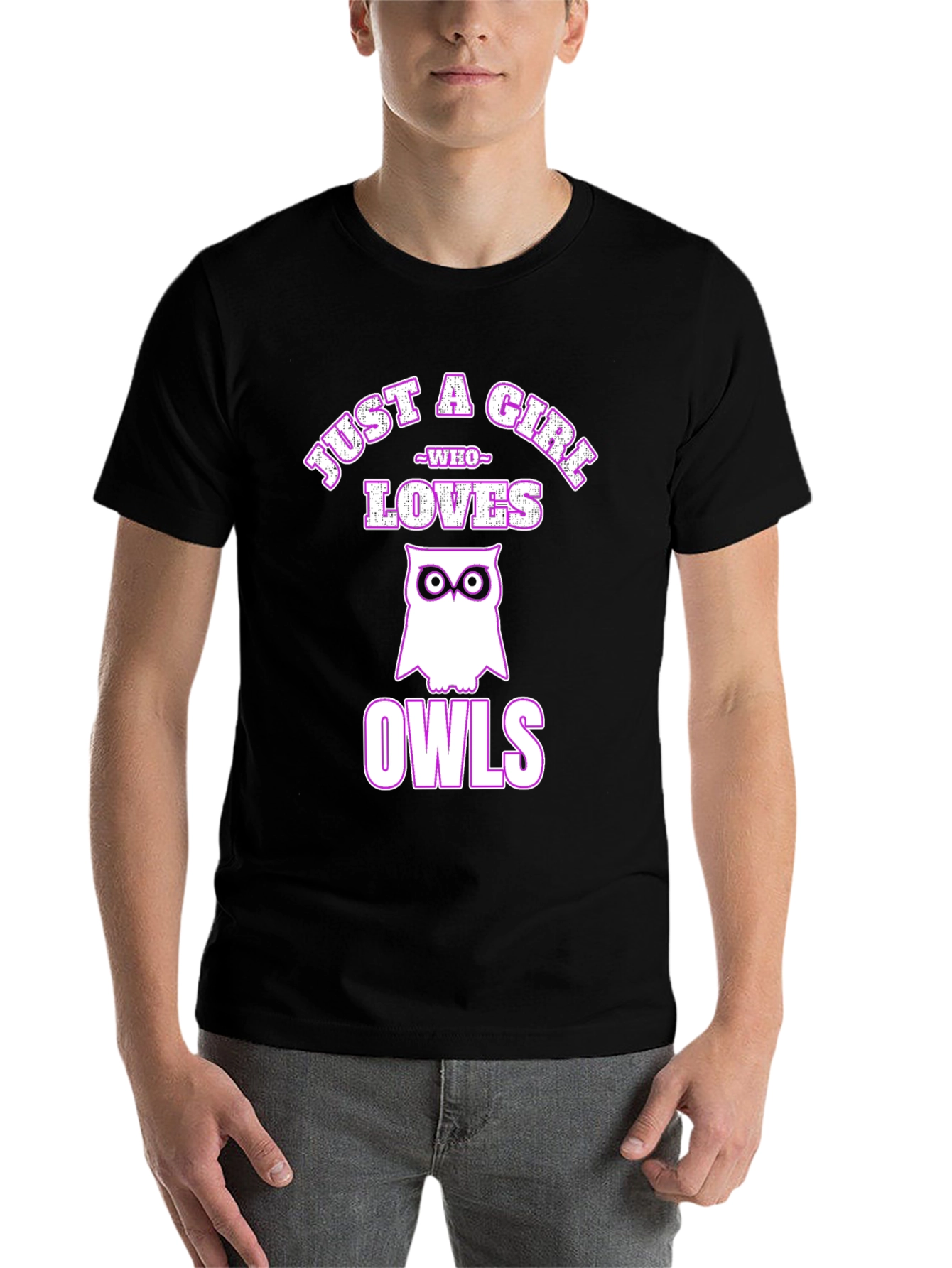 Black Just a Girl Who Loves Owls T-Shirt view 7