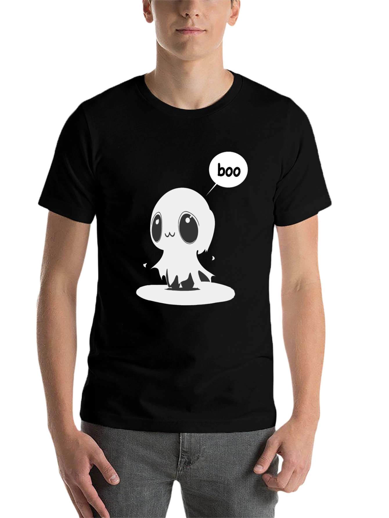 Black Cute Ghost Boo T-Shirt - Halloween Graphic Tee view 7