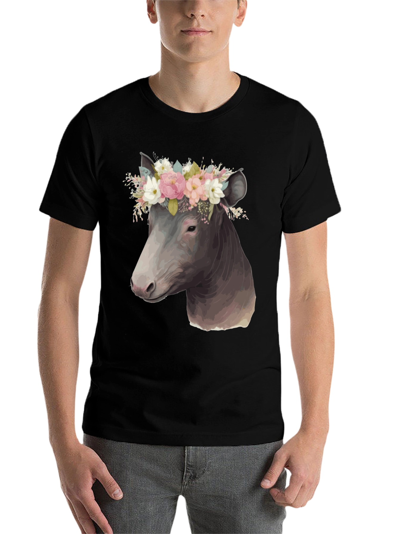 Black Cow Floral Crown T-Shirt view 7