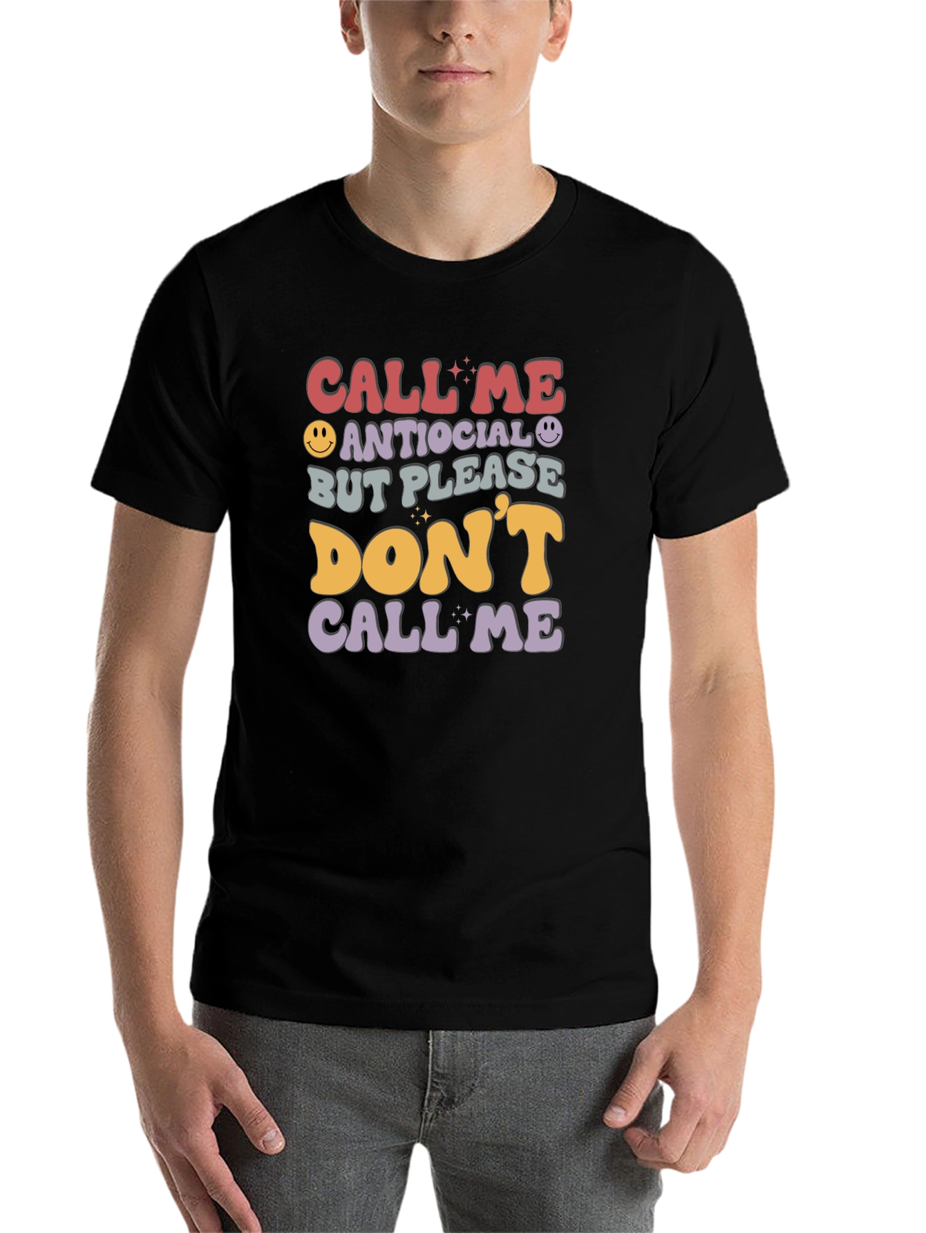 Black Antisocial Funny Graphic T-Shirt view 7
