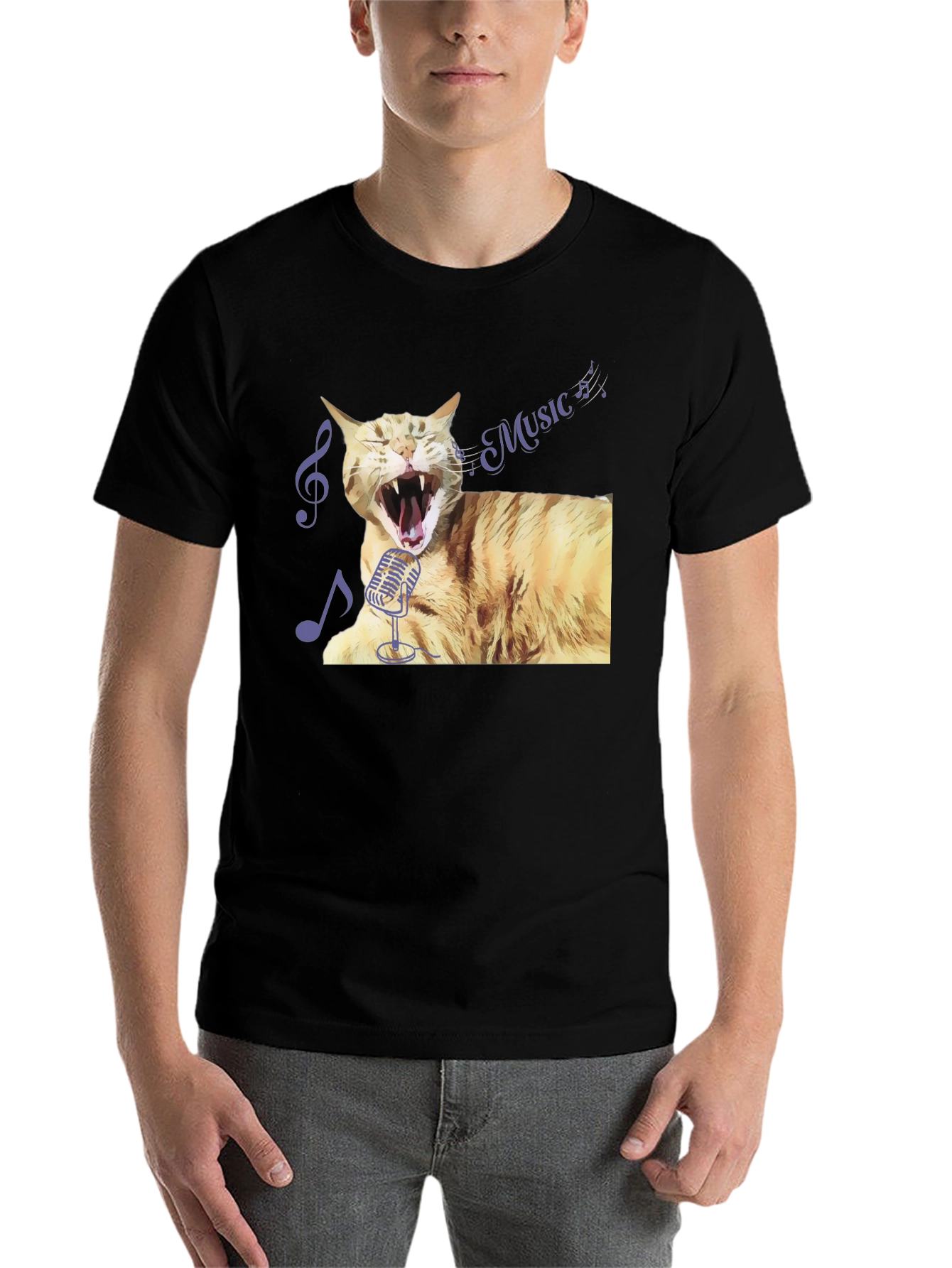 Black Singing Cat T-Shirt - Music Lover Tee view 7