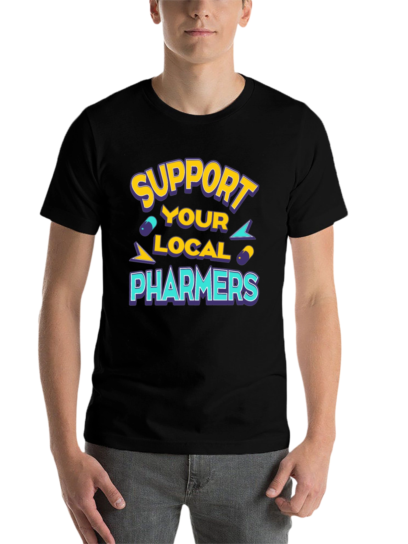 Black Support Your Local Pharmers Black T-Shirt view 7