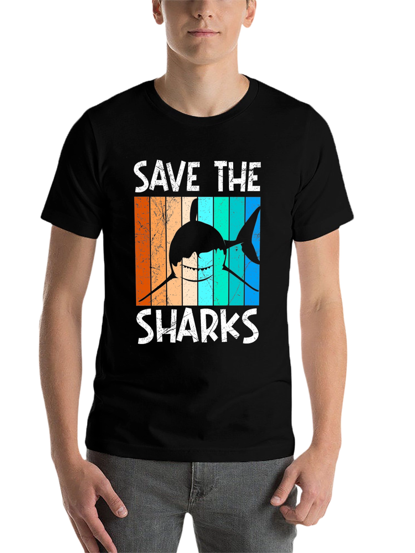 Black Save the Sharks Graphic T-Shirt view 7