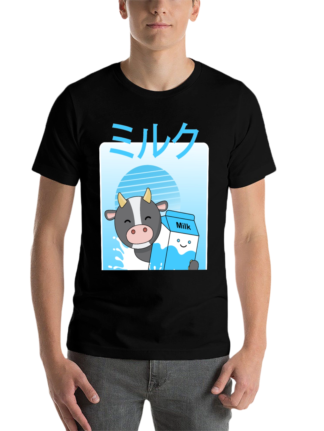 Black Kawaii Milk T-Shirt - Anime Cow Cute Graphic Tee view 7