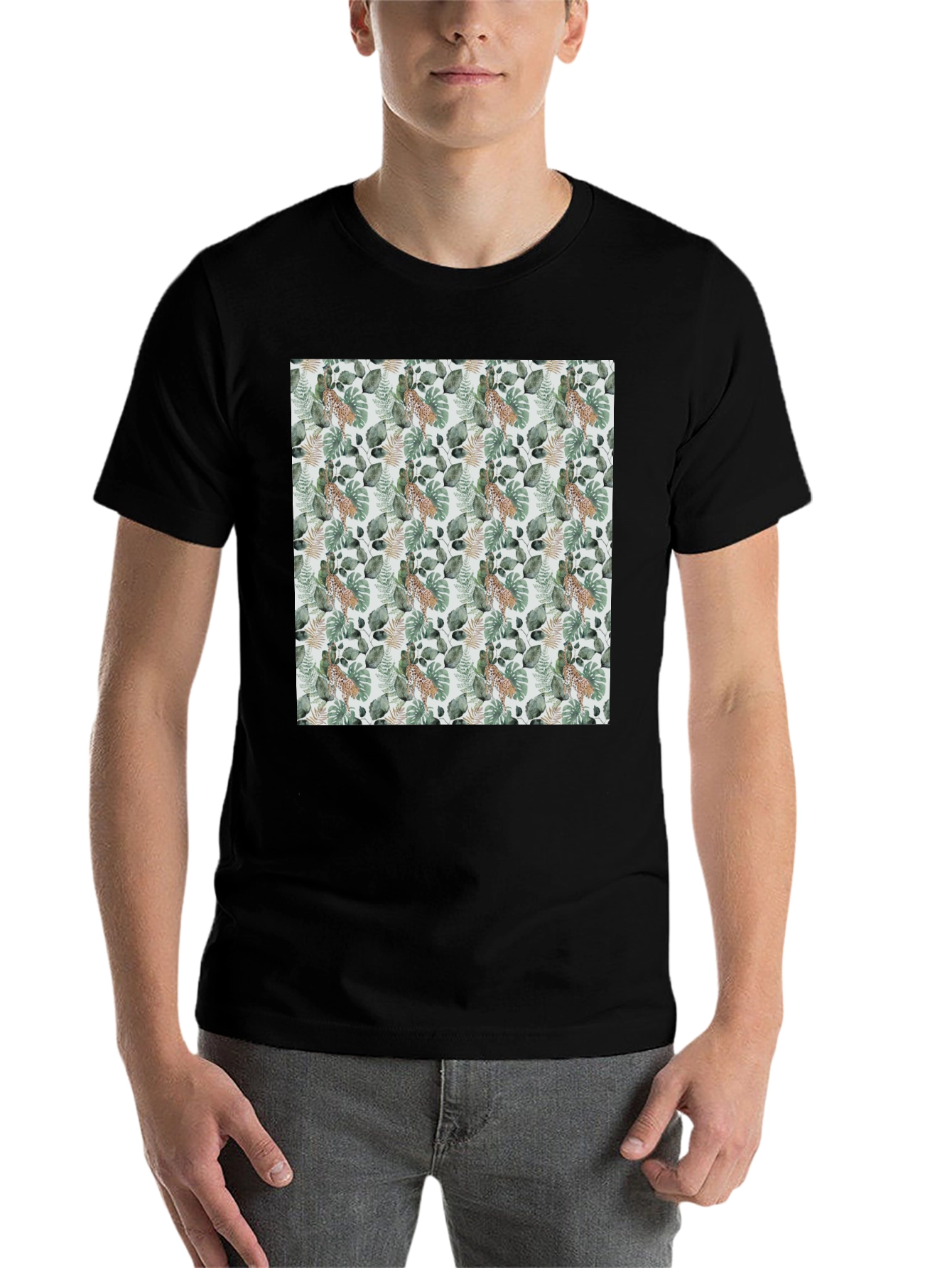 Black Tropical Leaves & Leopard Print Tee view 7
