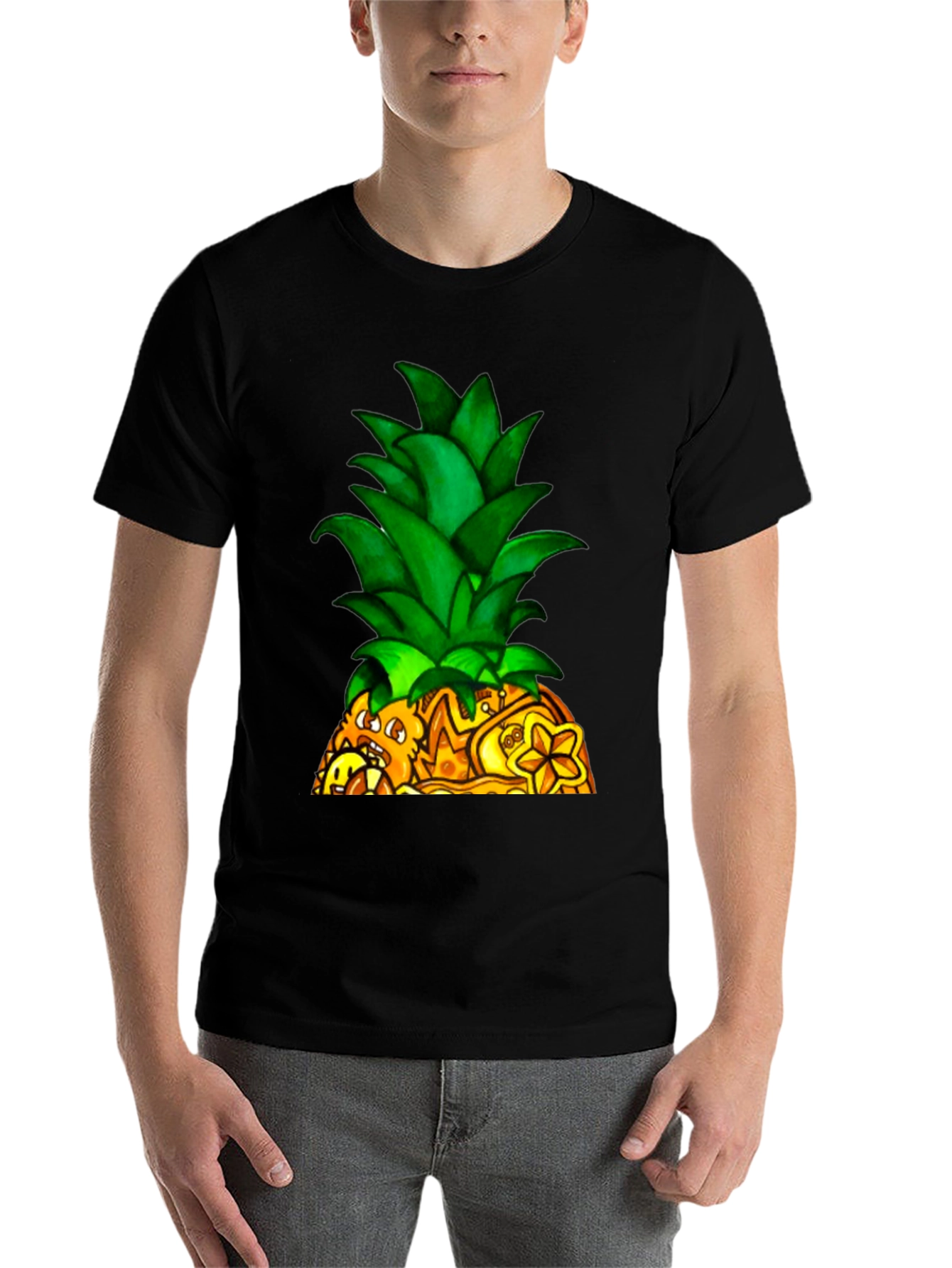 Black Novelty Pineapple Graphic Black T-Shirt view 7