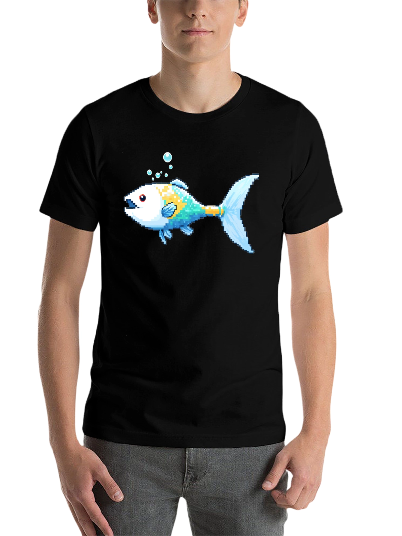 Pixel Fish Black T-Shirt - Retro Gaming Style - 7