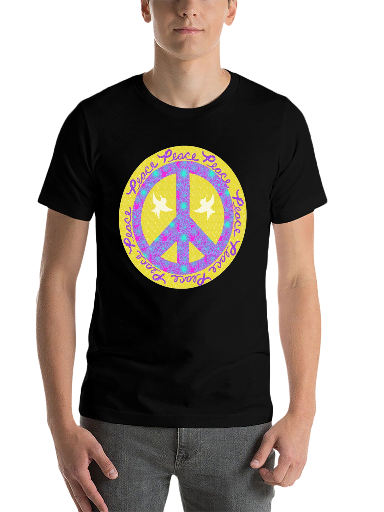 Black Peace Sign Graphic Tee - Retro Style view 7
