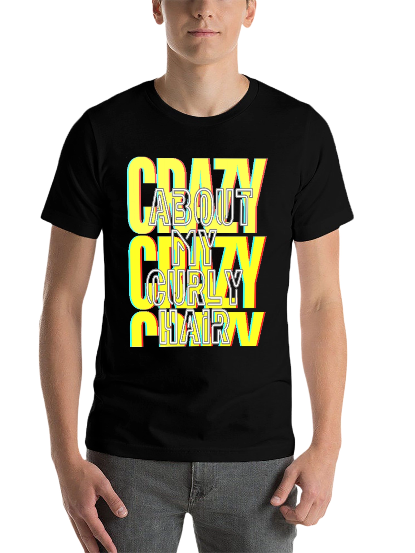 Black Crazy About My Curly Hair T-Shirt view 7