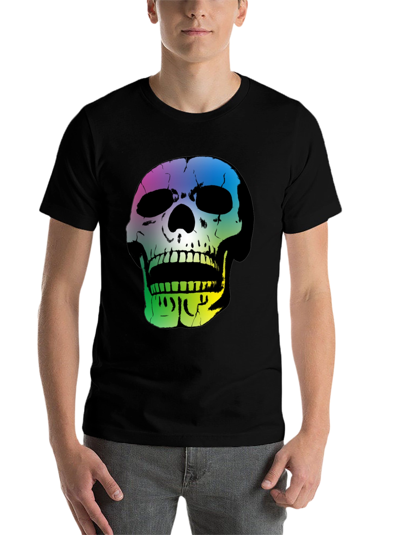 Black Rainbow Skull Graphic Black T-Shirt view 7