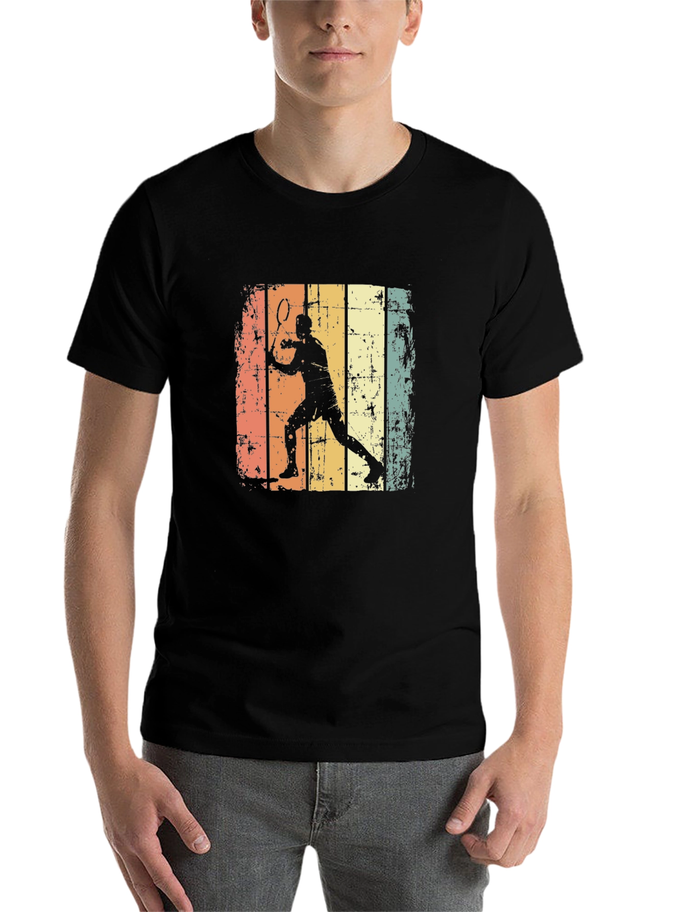 Black Retro Badminton Player Graphic Tee view 7