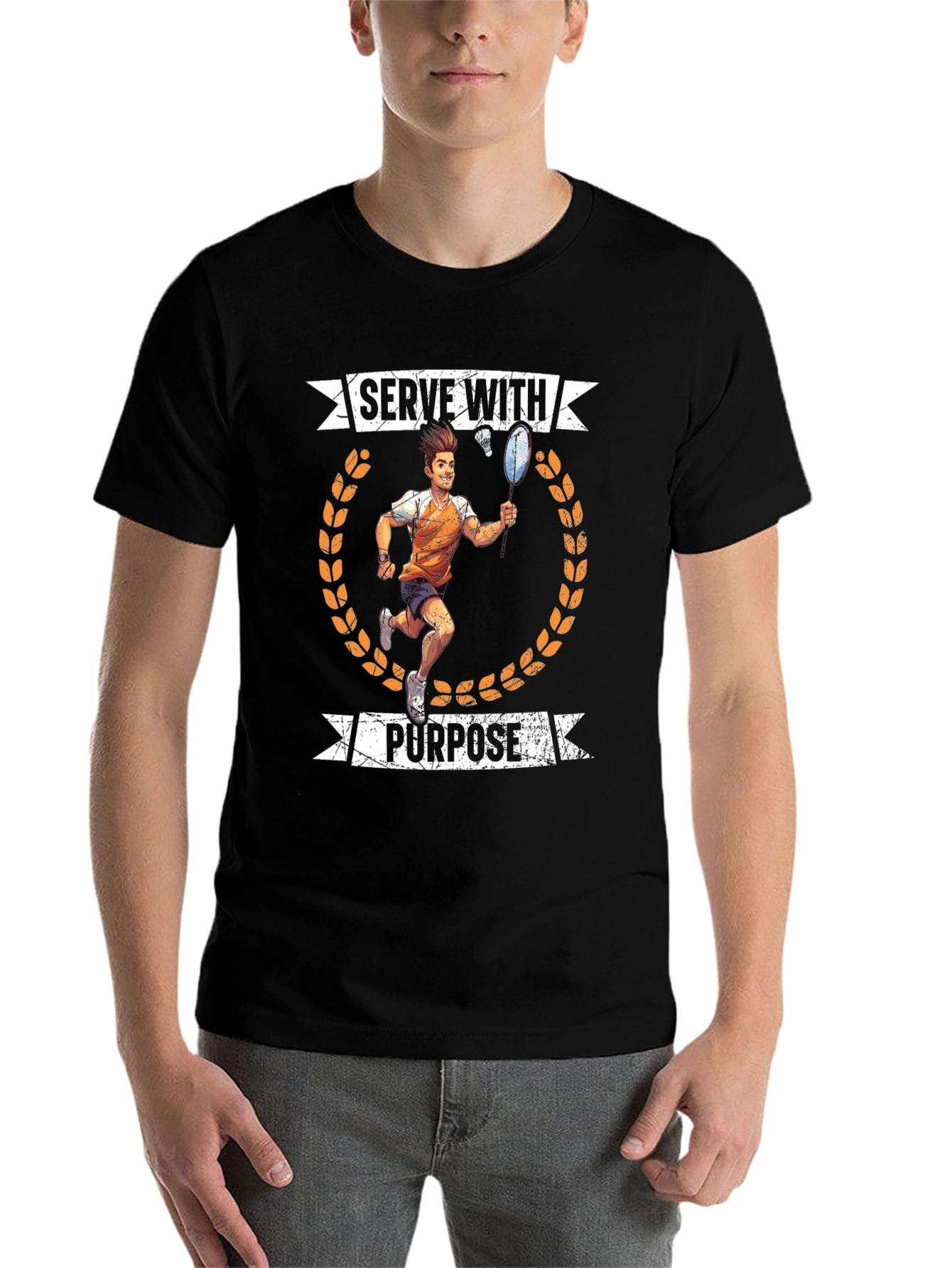 Black Serve With Purpose Badminton Graphic T-Shirt view 7